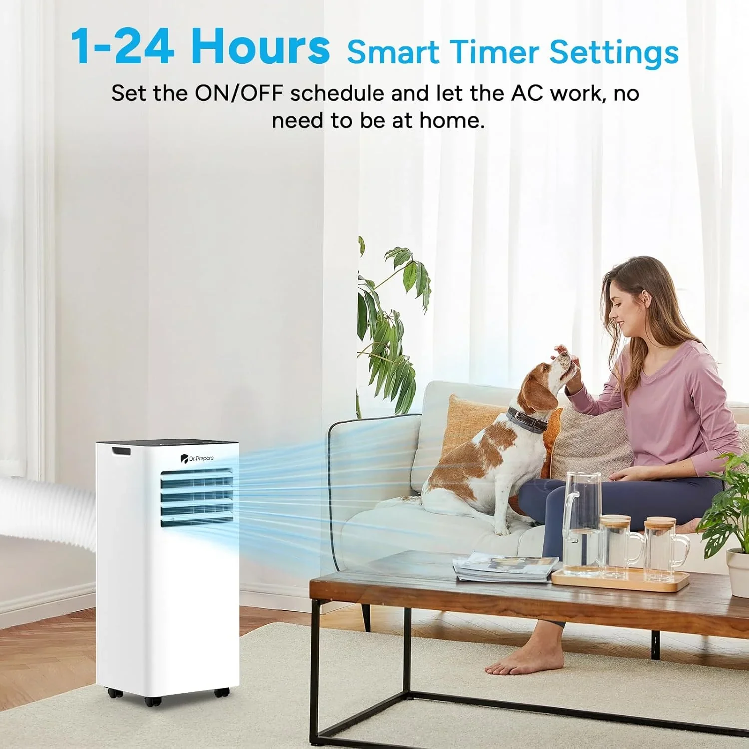 DR.PREPARE Mobiles Klimager?t 9000 BTU mit APP, 4 in 1 Mobile Klimaanlage mit Abluftschlauch, K��hlen&Ventilieren&Entfeuchten, Ventilator & Schlafmodus mit Fernbedienung, K��hlt bis zu 30m2, 1-24H Timer