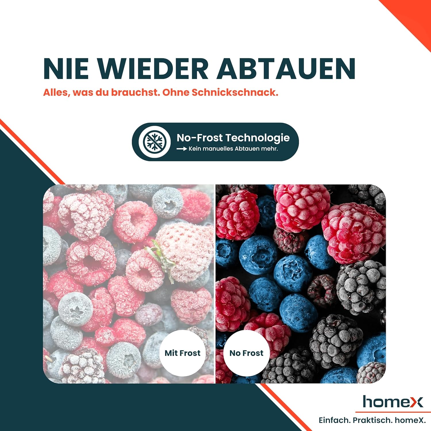 homeX Kühlschrank mit Gefrierfach No Frost, Kühl-Gefrier-Kombination freistehend, groß - 304 Liter, Fresh Box, Super-Frost, leise 35 dB, EEK A, Kühl Gefrierkombination, silber, CFSN3041A-S