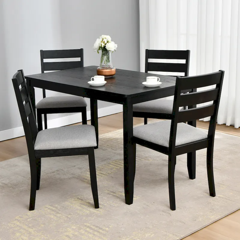 5-Piece Solid Wood 47L Dining Table Sets (1 Table+ 4 Slat Back Chairs)