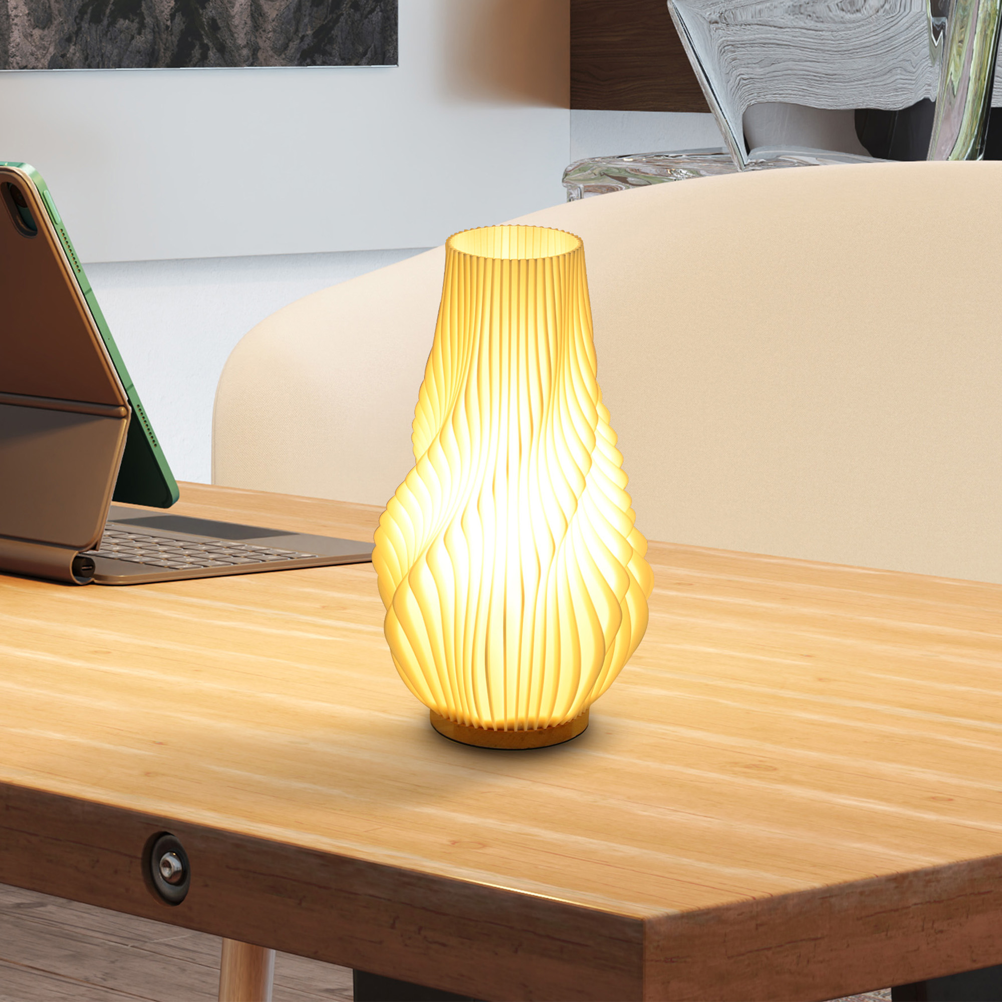 Slimme Tafellamp met App-besturing, Compatibel met Alexa, Kunststof, Hout, Wit
