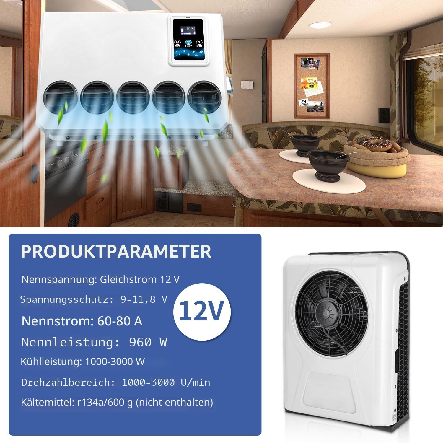 12V LKW Klimaanlage 10000BTU Split Electric AC Unit 12 Volt Fit für Wohnmobile Wohnmobil Bus Anhänger Traktoren Camper Van Parken Klimaanlage Schnelle Kühlung Low Noise