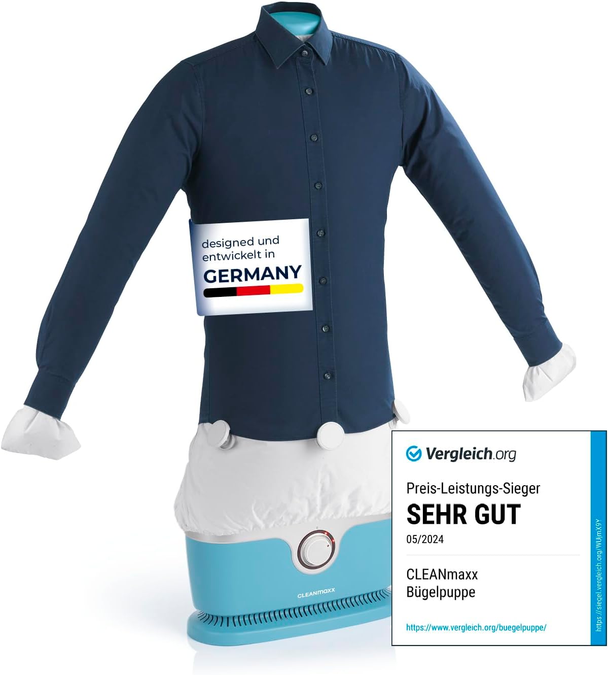 CLEANmaxx Automatischer Hemden-Bügler zum Trocknen und Gltten von Hemden & Blusen inklusive Aufsatz für Hosen | Die innovative und schonende Art, Ihre Wsche zu gltten