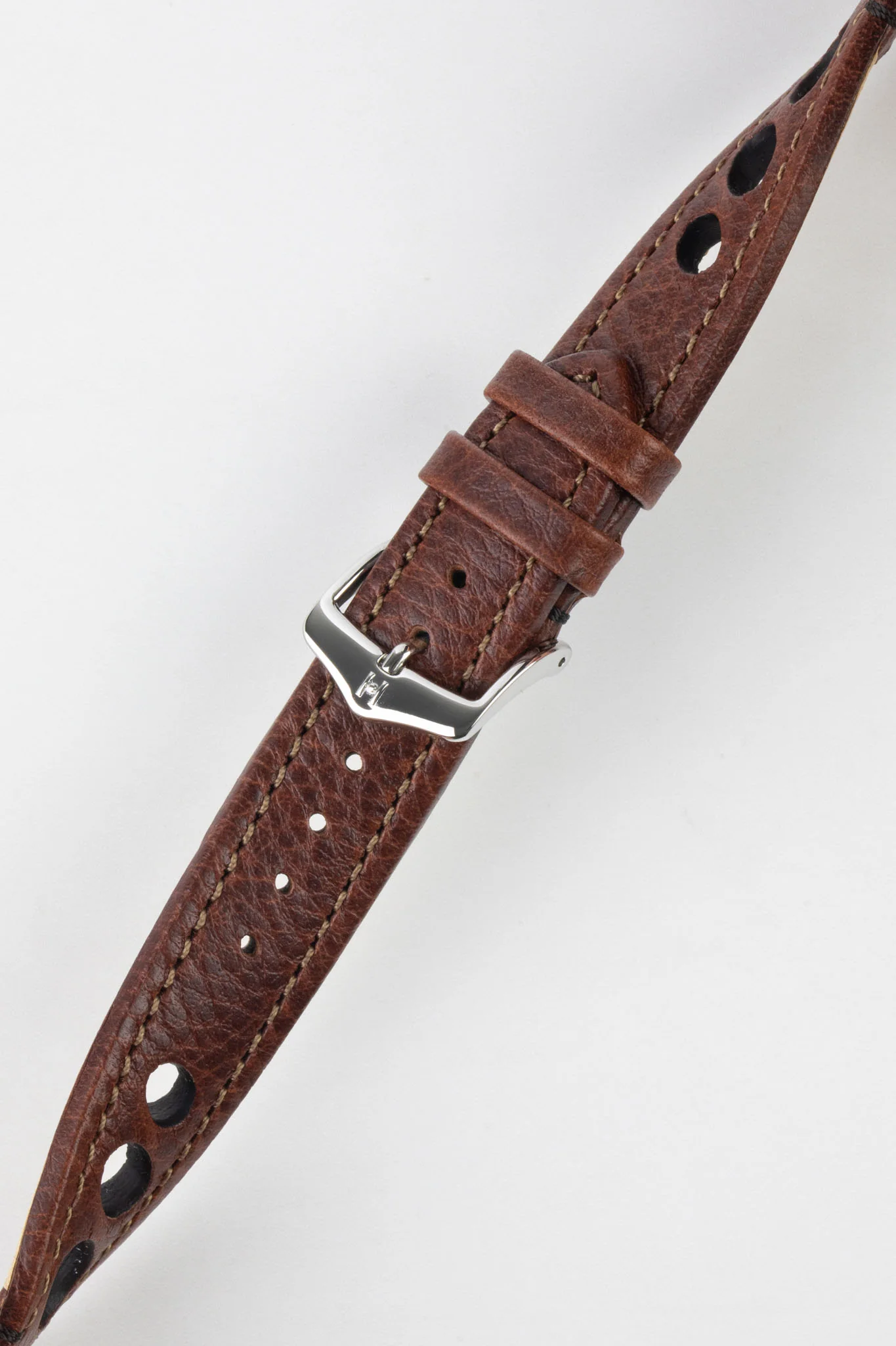 Hirsch RALLY Natural Leather Racing Watch Strap in BROWN