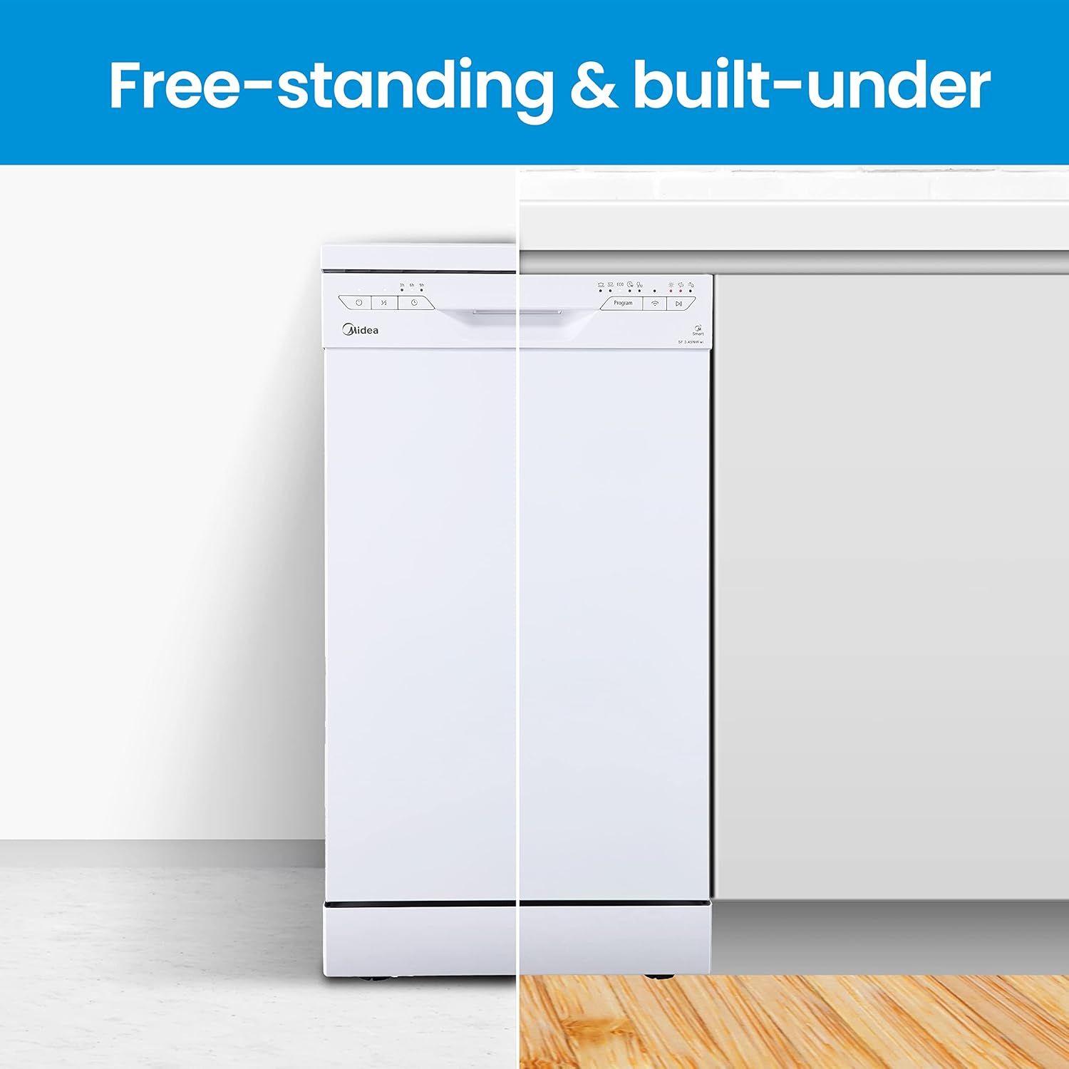 Midea Geschirrspüler Unterbau MDWEU1435XSS-W, 14 Maßgedecke, Spülmaschine 60 cm Teilintegrierbar mit WIFI, Extra Trocknung, 7 Programme, 47dB, 0-24h Startzeitverzögerung, Inox