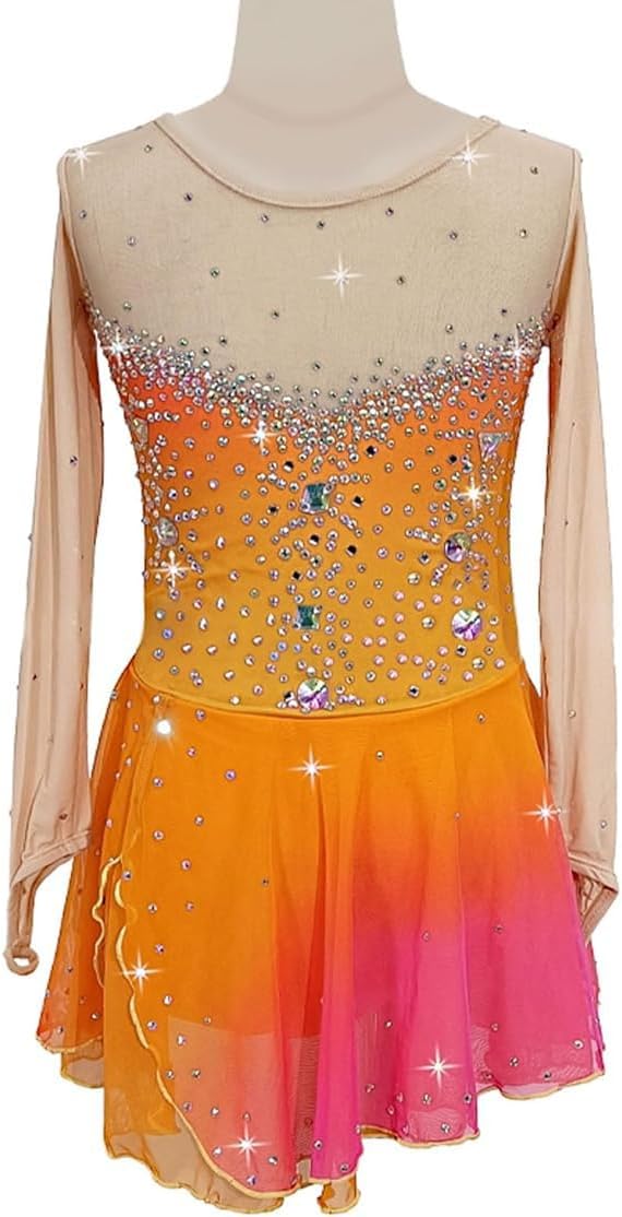 Eiskunstlauf Kleid Für Damen Langärmliges Eislauf Kostüm Hochelastische Gymnastik Tanz Wettbewerbe Röcke Flash Diamond Winter Sport Outfit