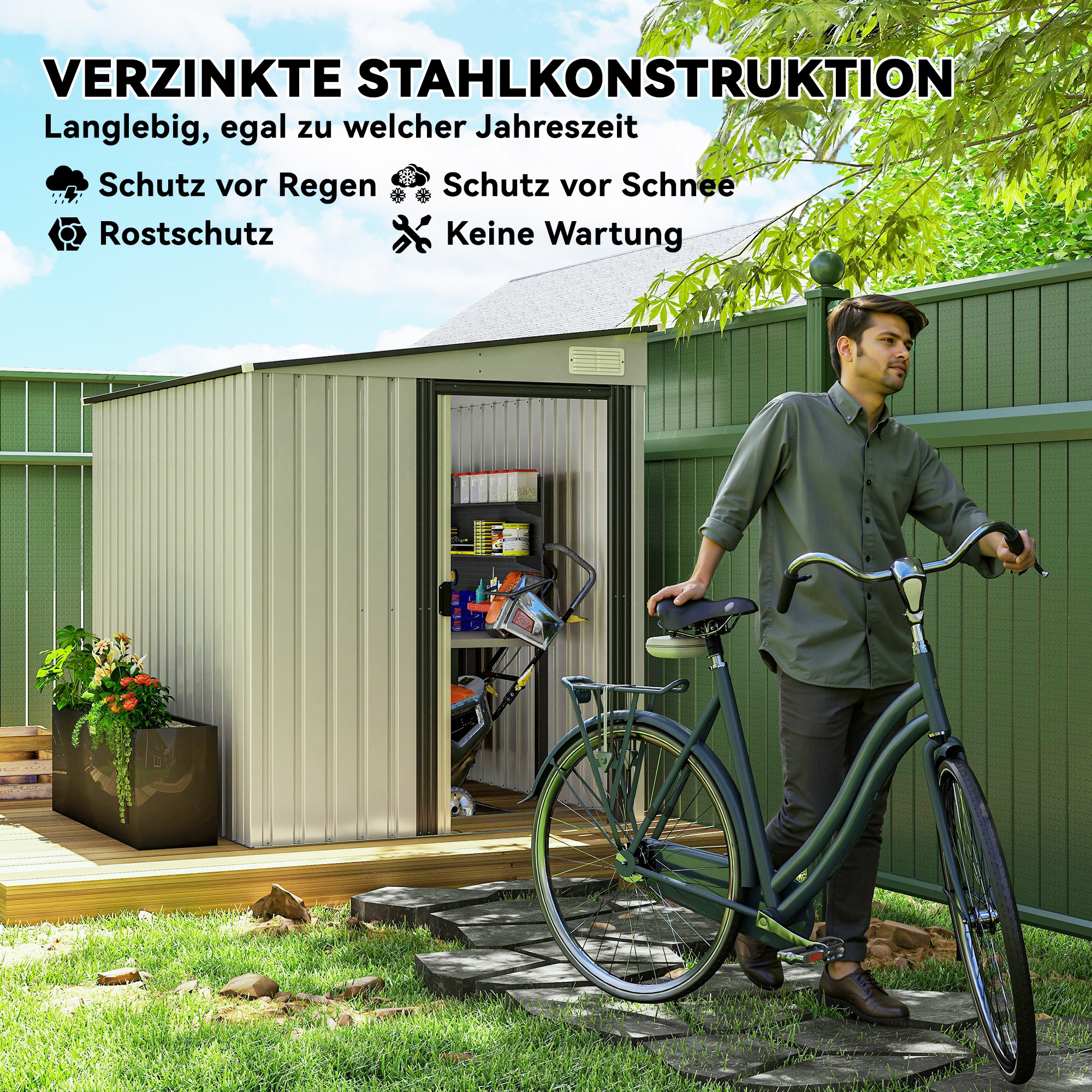 Metalen tuinberging 2,81m2 154x206,5x181 cm met pultdak en fundament