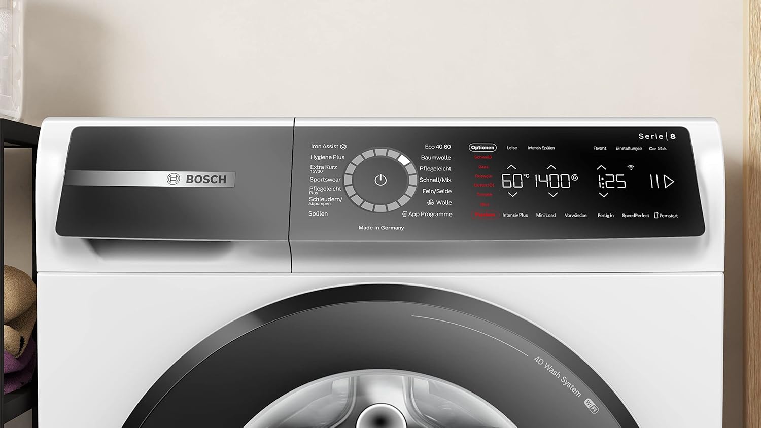 Bosch WGB244040 Seria 8 inteligentna pralka, 9 kg, 1400 obr./min, Made in Germany, Active Water Plus oszczędność energii i wody, Iron Assist para do rozcinania, Mini Load