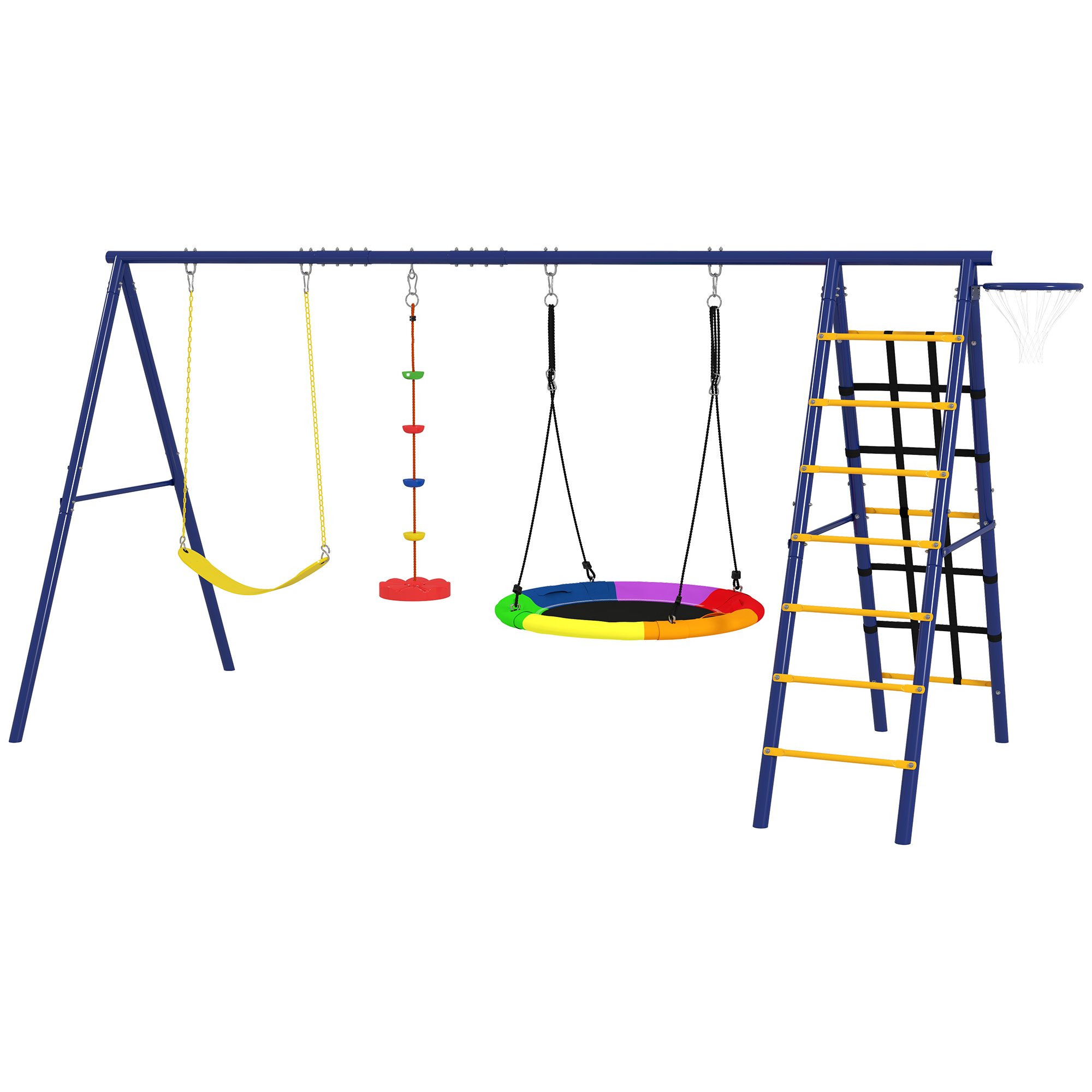 AIYAPLAY Kinderschommelset, Staal, 3-8 Jaar, 6-in-1 Ontwerp, Kleurrijk