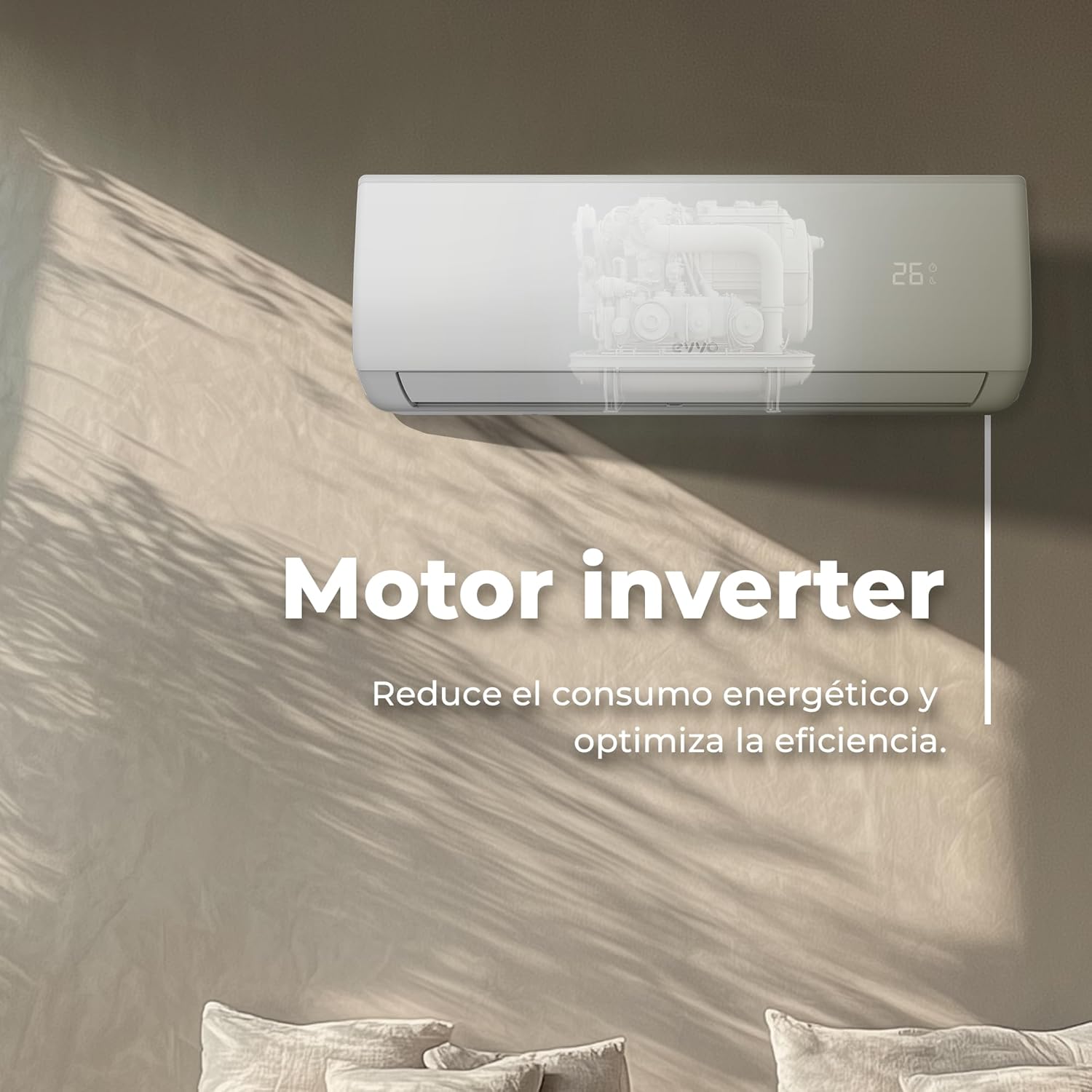 EVVO Splitklima-Klimaanlage, WLAN, Kühlung und Heizung, WLAN-Konnektivität, Invertermotor, Wärmepumpe, Klasse A++/A+, Luftentfeuchter, Kühlmittel R32 (9.000 BTU)