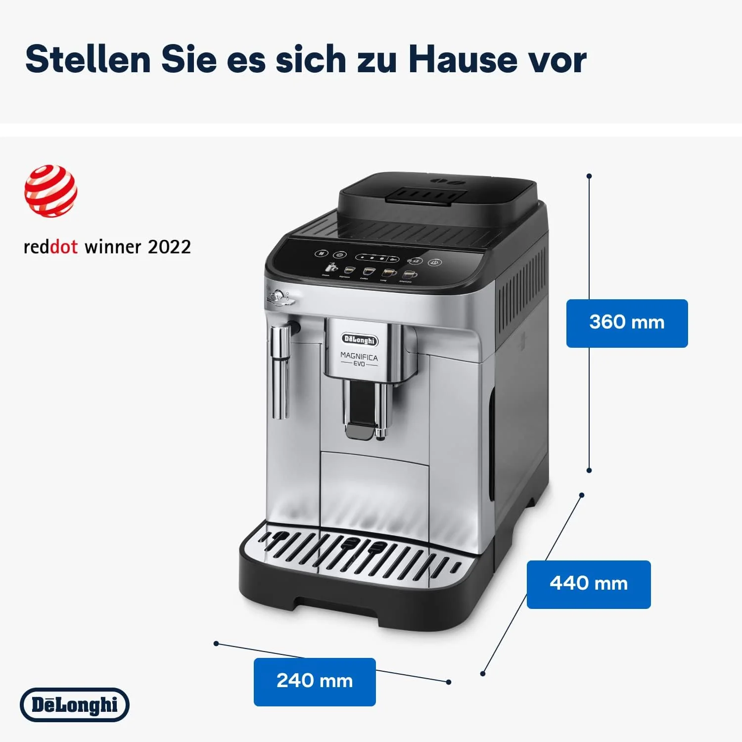 De'Longhi Magnifica Evo ECAM 292.33.SB volautomatische espressomachine met melkopschuimmondstuk, 5 directe keuzeknoppen voor espresso, koffie en koffiespecialiteiten, intu?tief bedieningspaneel, 2-kopsfunctie, zilver/zwart