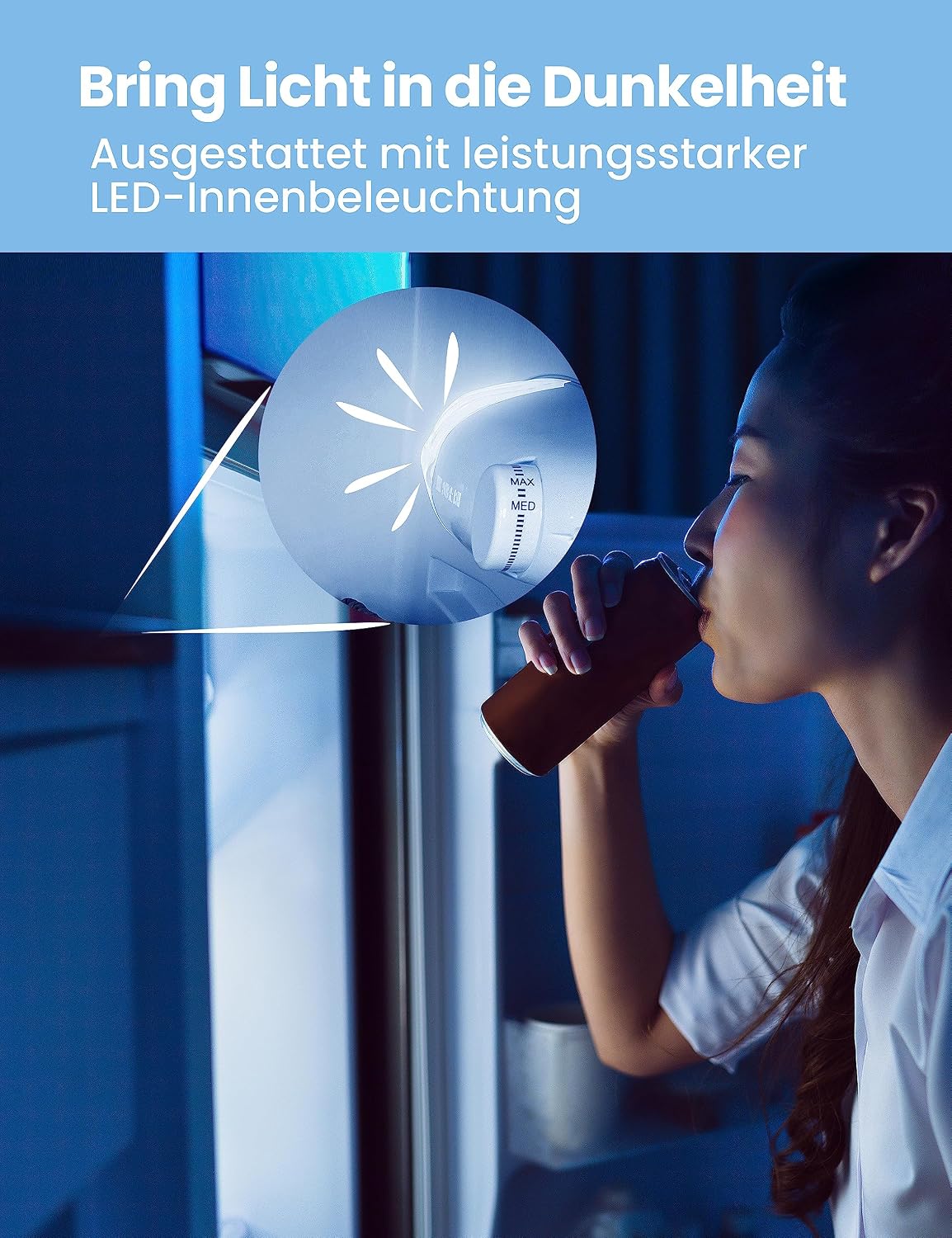 Comfee RCT284DS2 Kühl-/Gefrierkombination/Gefrierteil oben/176 kWh/Jahr/143cm Höhe/LED Licht/Reversibles Türscharnier/Silber