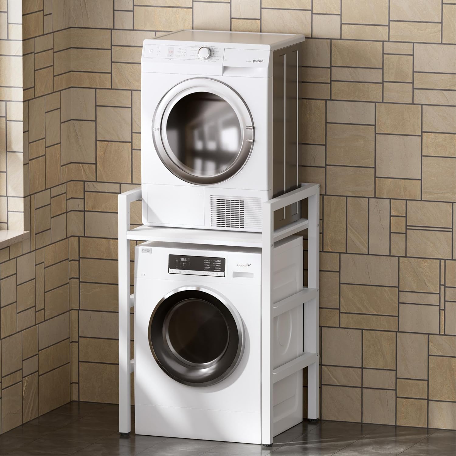 MSFE Regal über Waschmaschine,Höhenverstellbarer Wäschetrocknerständer,Lagerregal über der Waschmaschine, Tragfähigkeit 350 kg,für Waschmaschine und Trockner,73 * 64 * 110cm,Patentiertes Produkt
