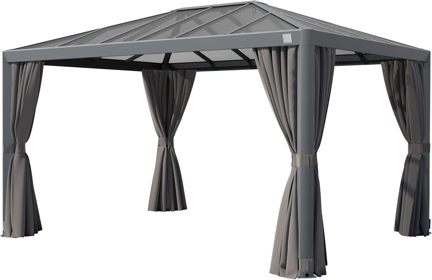 PRIMEYARD Gartenpavillon 3x4 m mit Polycarbonatdach - Hardtop Pavillon mit 4 Seitenteilen in Grau