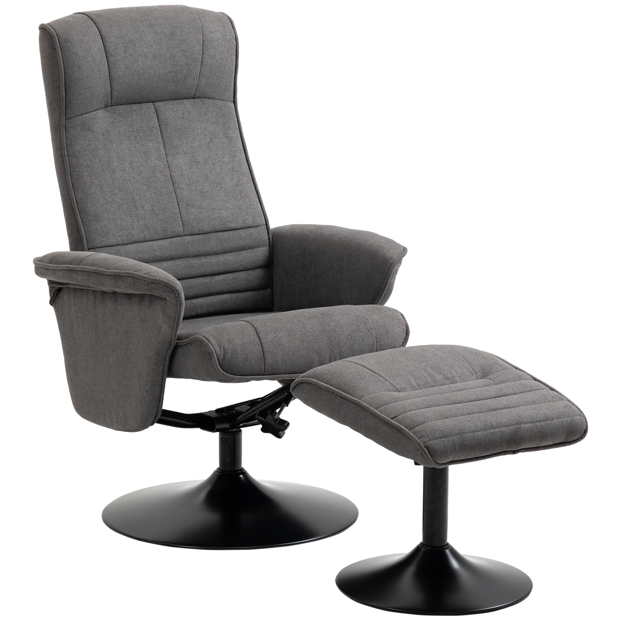 Relaxfauteuil met Voetenbankje, Verstelbare Rugleuning, 69 cm x 71 cm x 104 cm, Donkergrijs + Zwart
