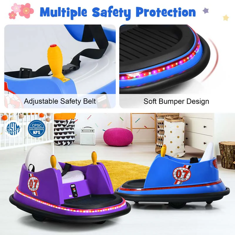 12V Toddler Bumping Car, Battery Powered Baby Ride on Bumper Car with Dual Joysticks, Flashing LED Light & 360 Degree Spin