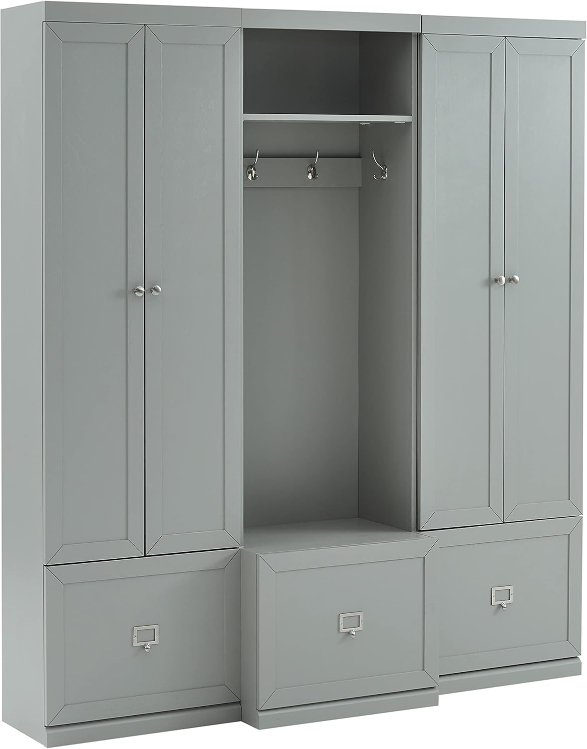 Crosley Furniture Harper 3-Piece Hall Tree and Storage Cabinet Set with Entryway Bench and Hooks for Hanging, Gray