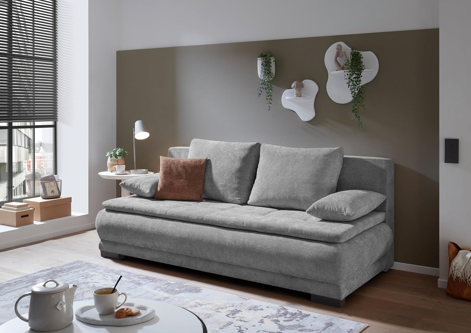 Liam Schlafsofa in grau – Modernes Design mit Bonell-Federkern, Bettkasten & Schlaffunktion für höchsten Komfort im Wohn- und Gästebereich