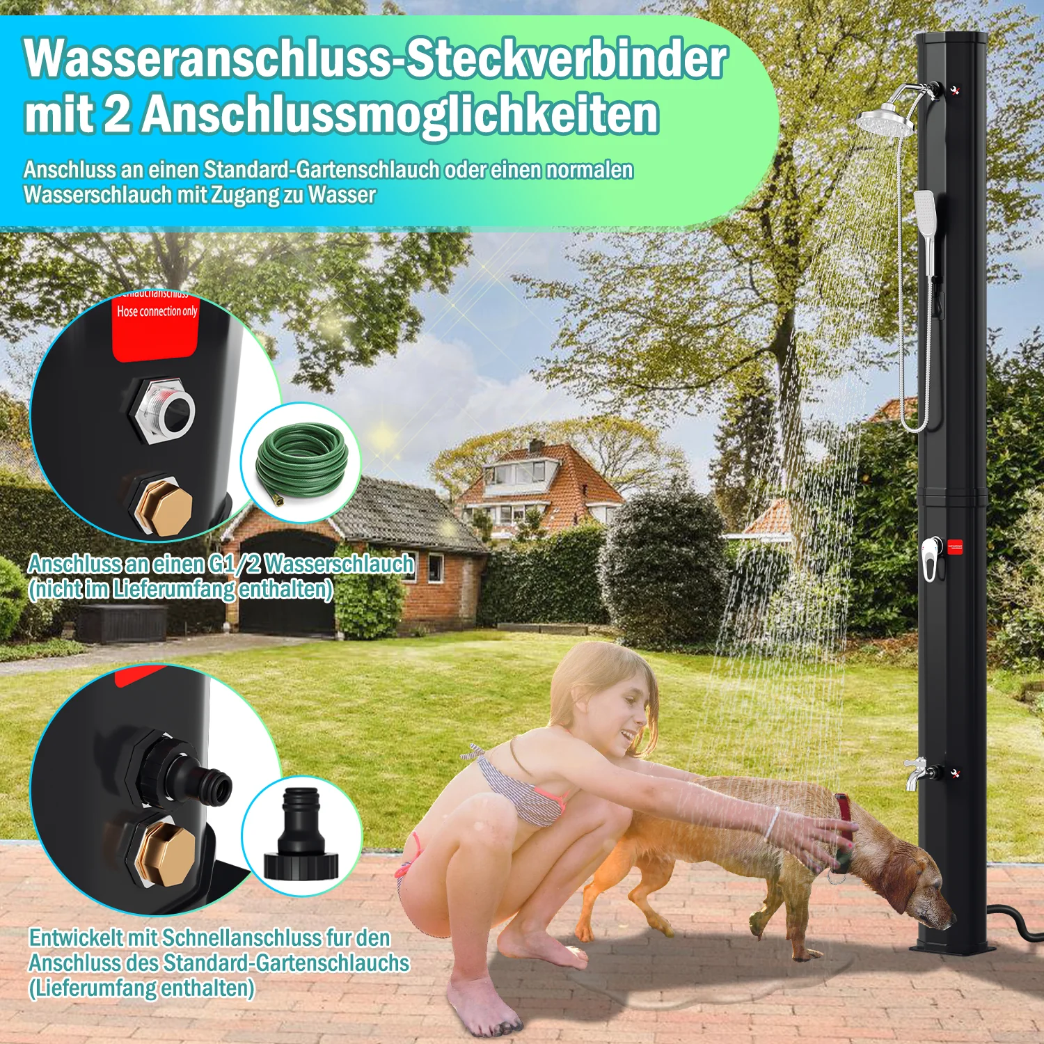 Sonnewelt Solardusche 40L Solardusche Gartendusche Inkl. Schutzhaube und Handbrause