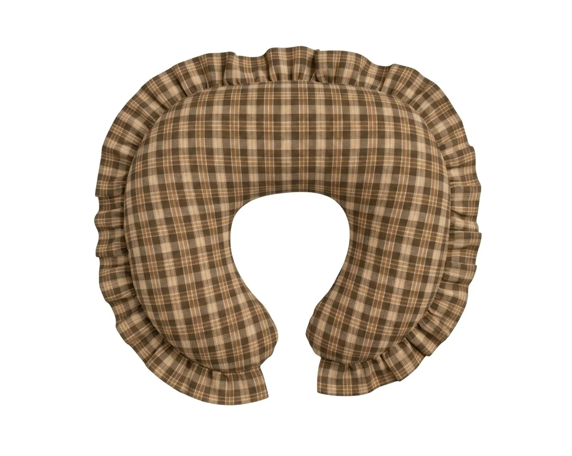 Brown Plaid Ruffle Nursing Pillow Cover