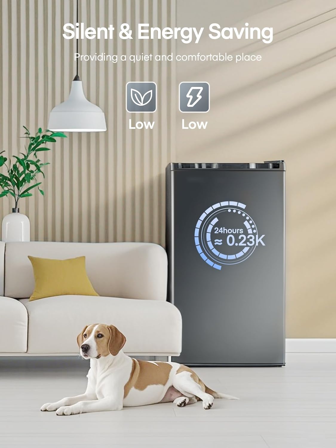 FOHERE 90L Kühlschrank mit Gefrierfach Klein & Gemüsefach | Ultra-Leiser Mini Kühlschrank für Schlafzimmer/Büro | 7-Stufen Thermostat, Energieeffizien | Schwarz