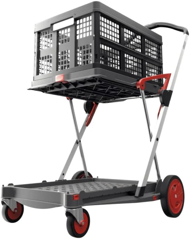 Veelzijdig inzetbare, functionele, opvouwbare karren | Mobiele inklapbare trolley | Boodschappenwagen met opbergbox (zwart)