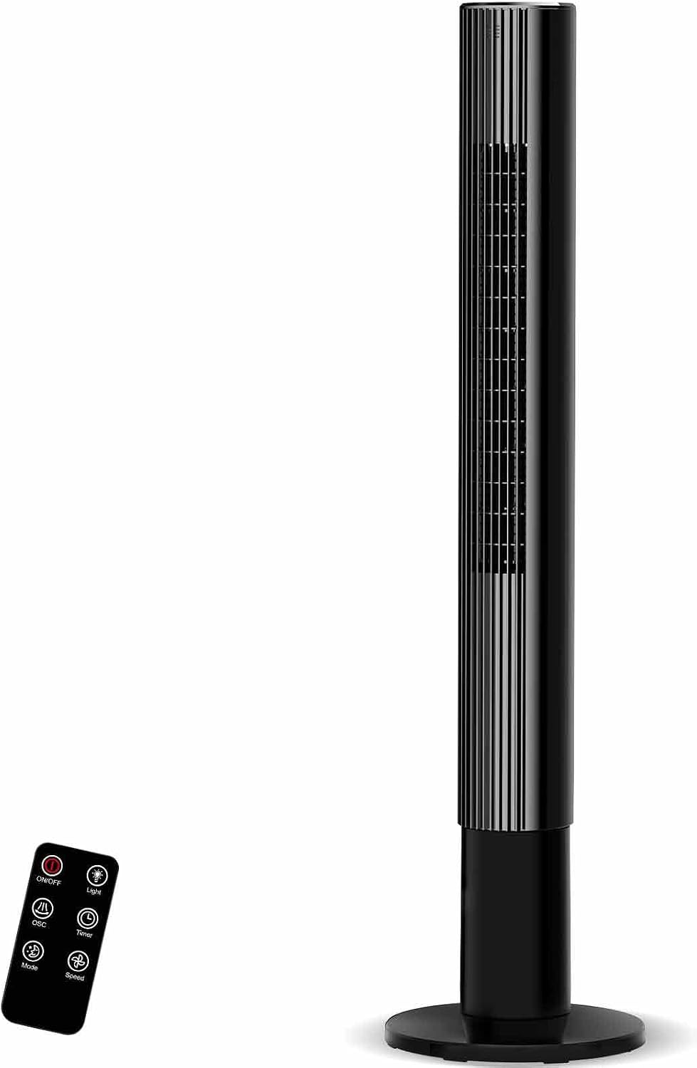 Tower-Ventilator mit Fernbedienung, 26dB Leiser Betrieb, Bladeless Design, 7,8m/s Starke Windkraft, 85° Oszillation, 3 Geschwindigkeiten & 3 Modi, 12h Timer – Für Schlafzimmer, Zuhause & Büro