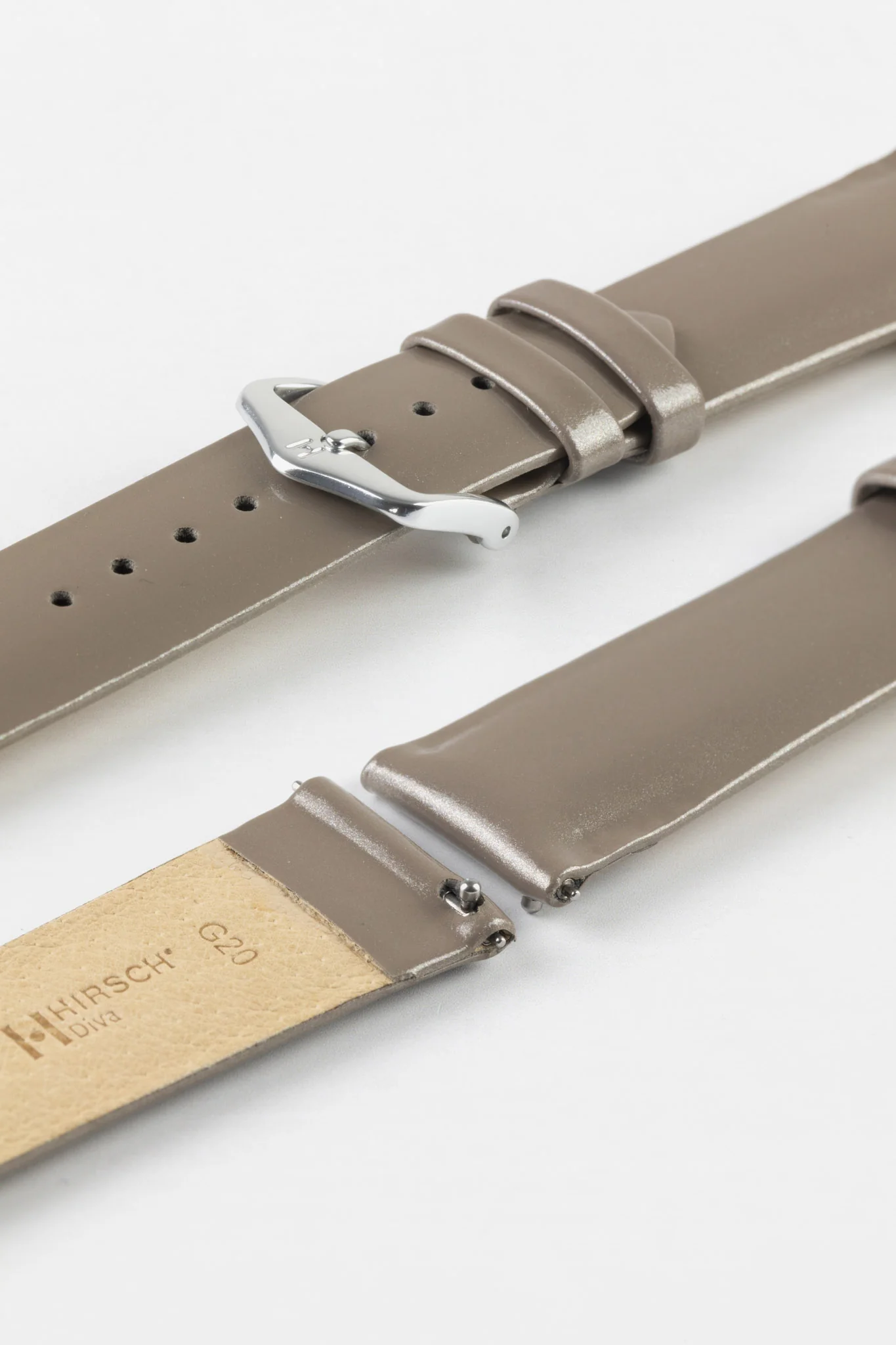 Hirsch DIVA Glossy Ladies Leather Watch Strap in SILVER