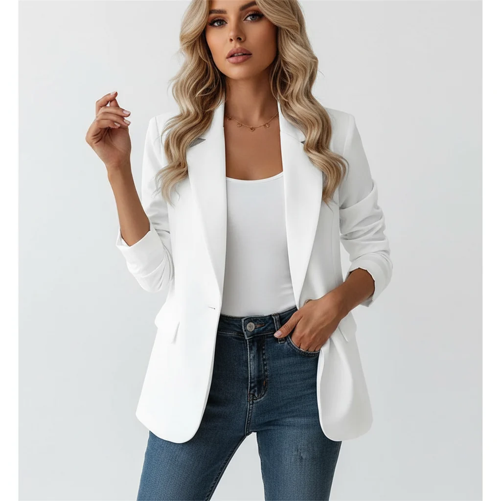 Taillierter Damen Blazer | Eleganter Business Blazer mit Knopfdetail und Taschen | Leichte Jacke f��r B��ro und Freizeit