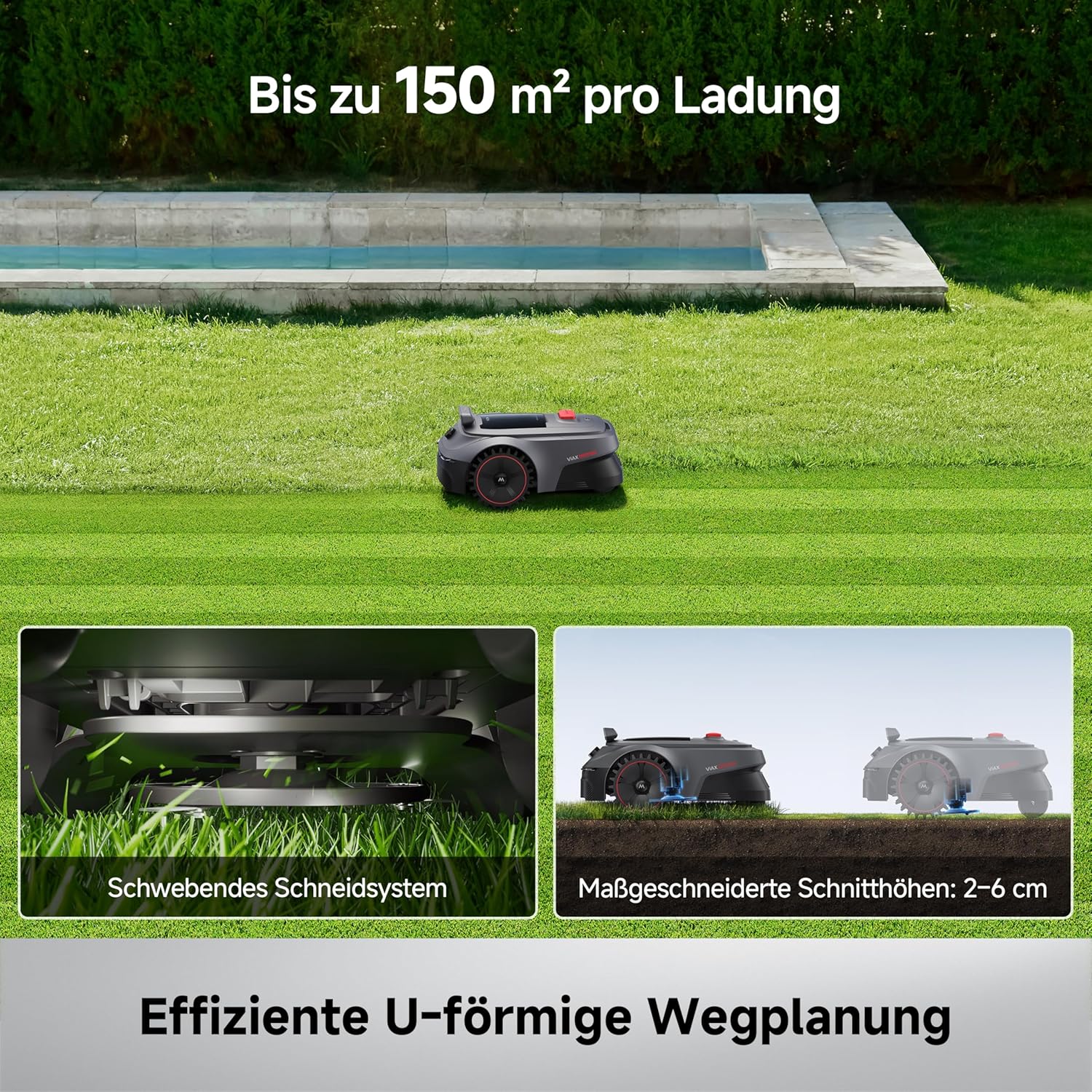 MOVA ViAX 500 Mähroboter Ohne Begrenzungskabel, Empf. 500 m², KI-gestützte Kartierung, 360°-LiDAR & Dual-KI-Vision, Intelligente Hindernisvermeidung, U-Fahrbahn, Kantenschnitt, App-Steuerung