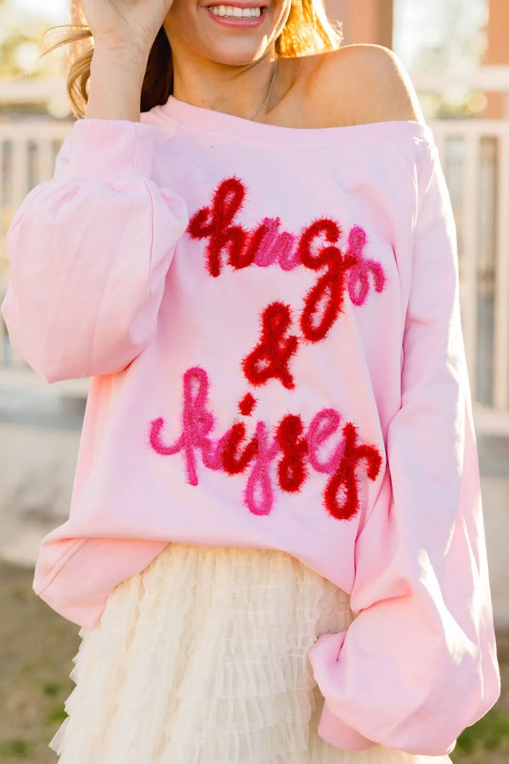 Valentine��s Day HUG AND KISSES Round Neck Sweatshirt