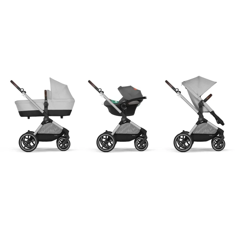 CYBEX Gold Kinderwagen EOS Lux 2-in-1 mit Babyschale Aton B2 i-Size und Babyschalen-Adapter, Reisesystem, Ab Geburt bis 22 kg (ca. 4 Jahre), Moon Black (Schwarz)