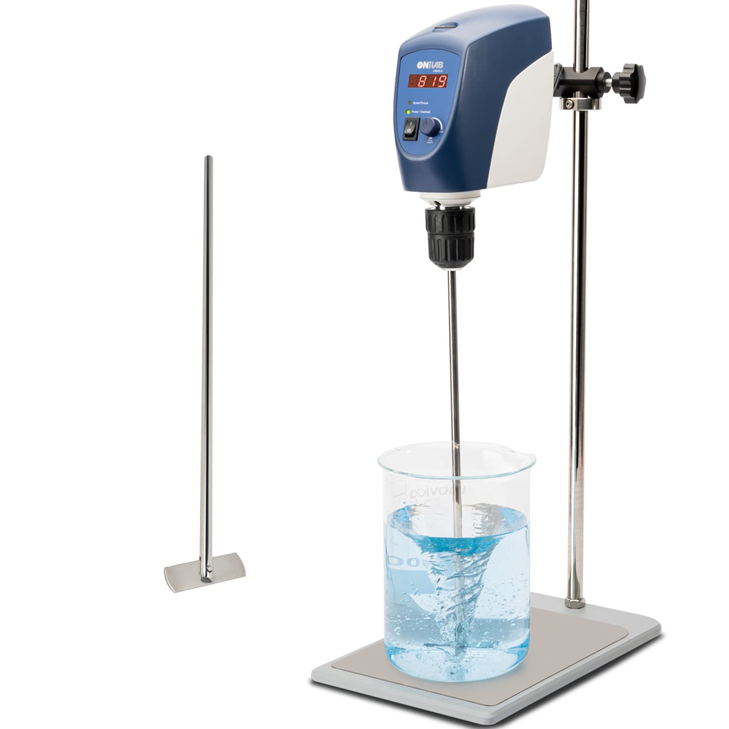 ONiLAB Elektrischer Overhead Rührer, LED Digital Overhead Rührer Mixer mit Rührstab, 20L,10000 mPas, 50~2200RPM, Aluminiumlegierung (Stand enthalten)