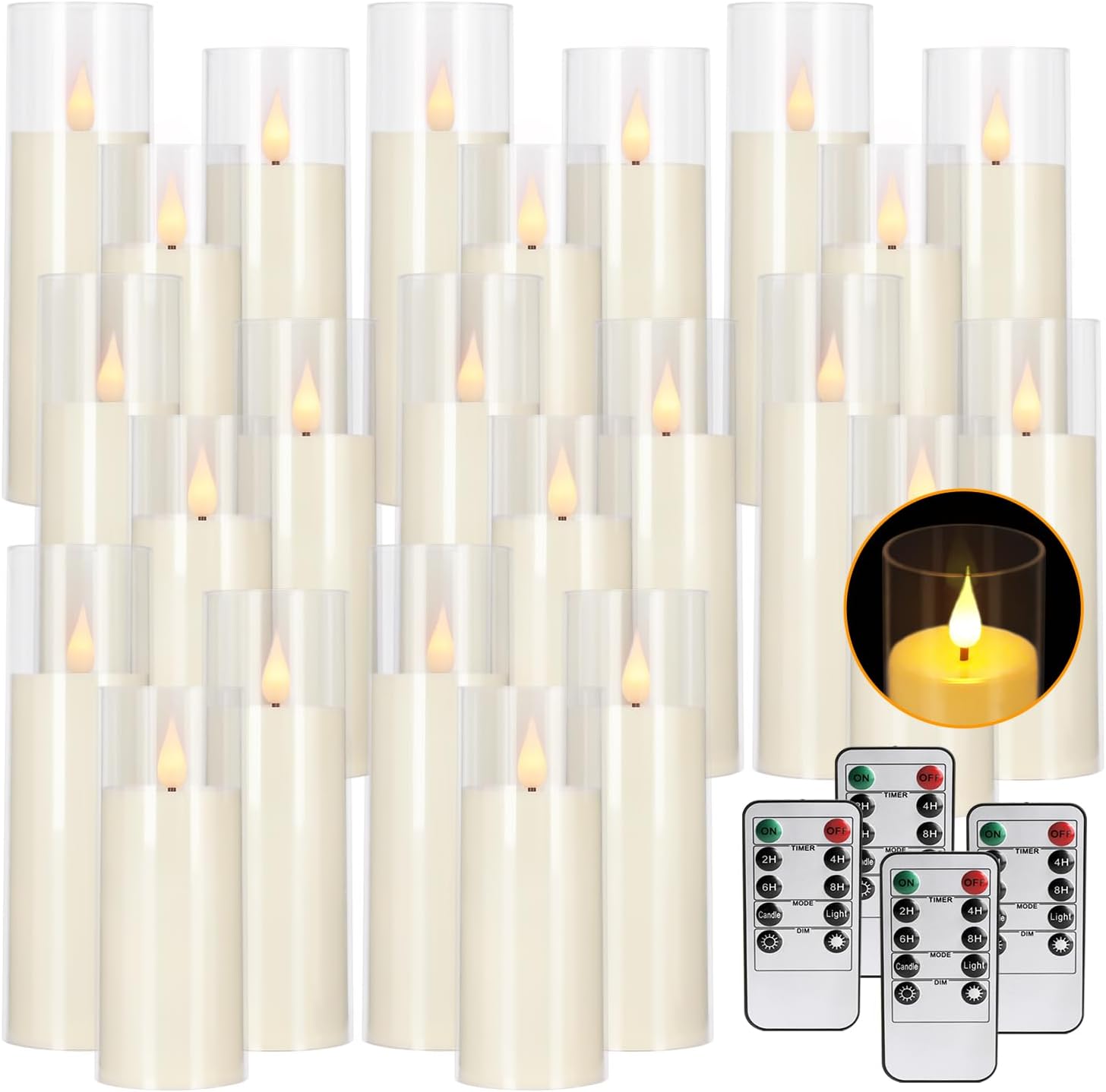 24 Stück A-Serie Acryl LED flammenlose Kerzen mit Fernbedienung – perfekt für Familien, Partys und besondere Anlässe – schaffen Sie einfach eine magische Atmosphäre (drei Größen)