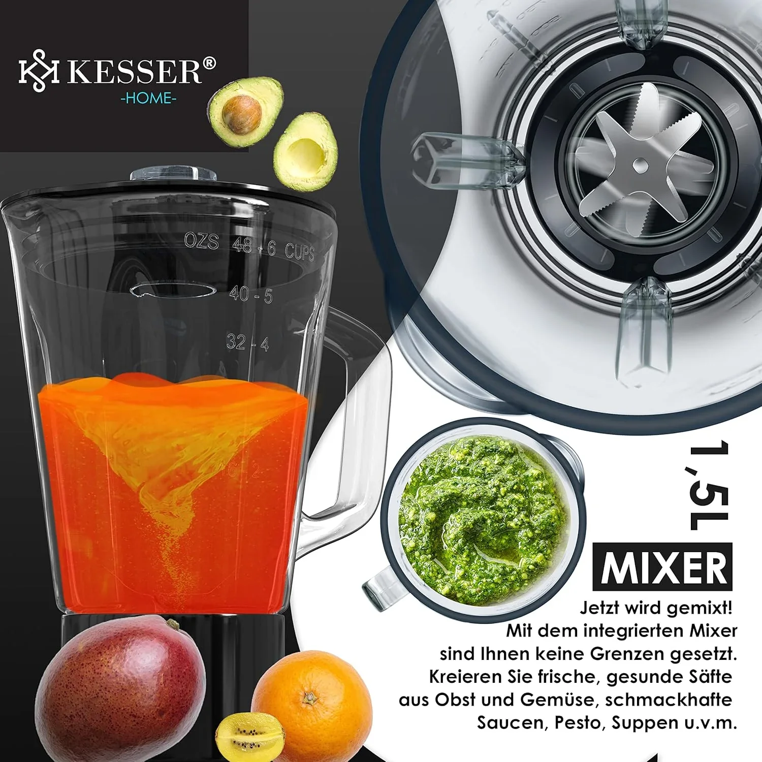 KESSER? 3 in 1 Universal K��chenmaschine K-KM 3000 mit Fleischwolf Knetmaschine Multifunktionale R��hrmaschine 5,5L Sch��ssel mit 3 R��hrwerkzeuge, 1,5L Entsafter, Zubeh?r-Set, Pasta & Geb?ckformen