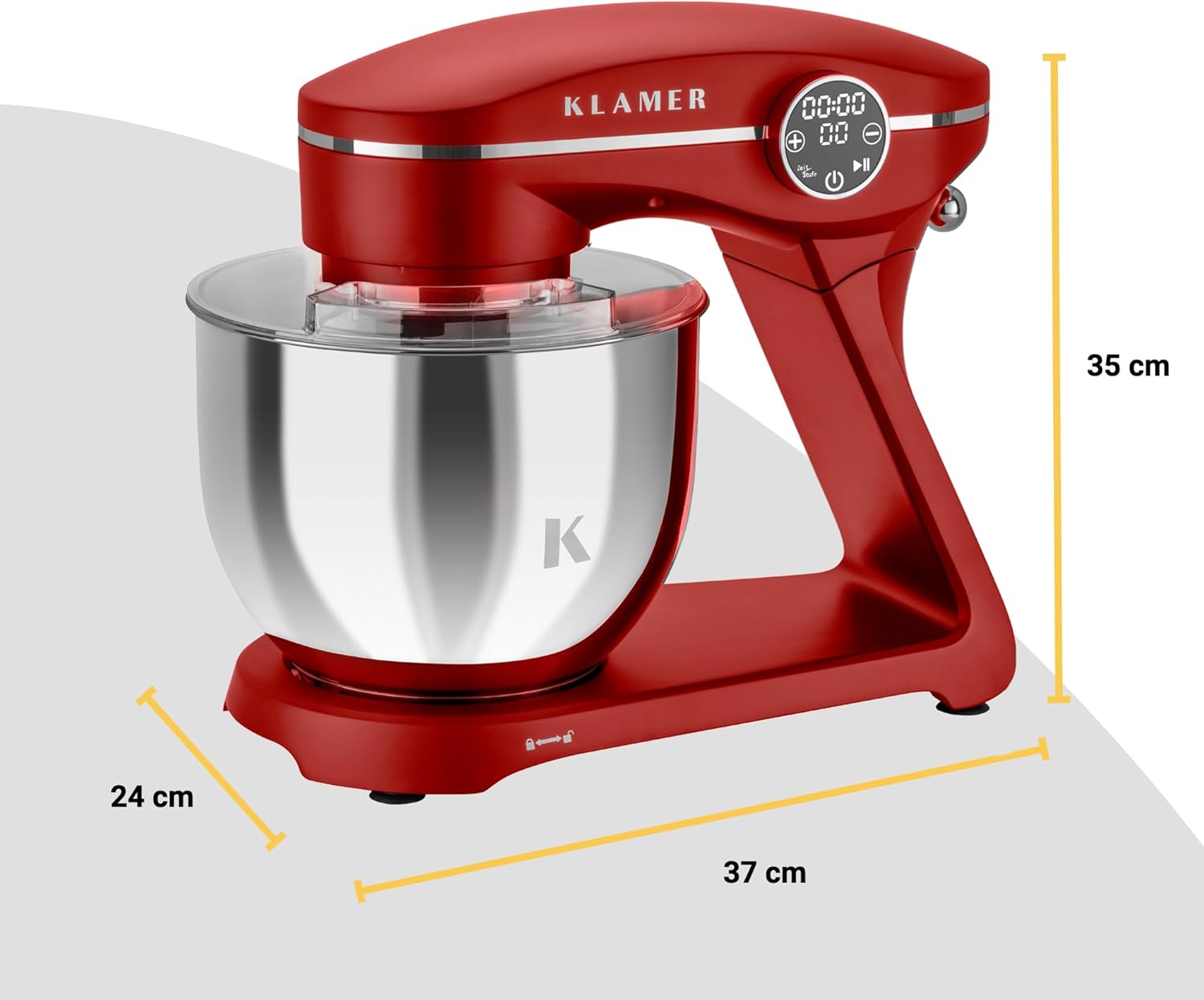 KLAMER Küchenmaschine 1800W, Knetmaschine Brotteig mit Edelstahl-Rührschüssel 6 L, 10 Stufen mit Timer, Planetenrührwerk, Rührbesen, Knethaken, Schneebesen & Sichtdeckel (schwarz)