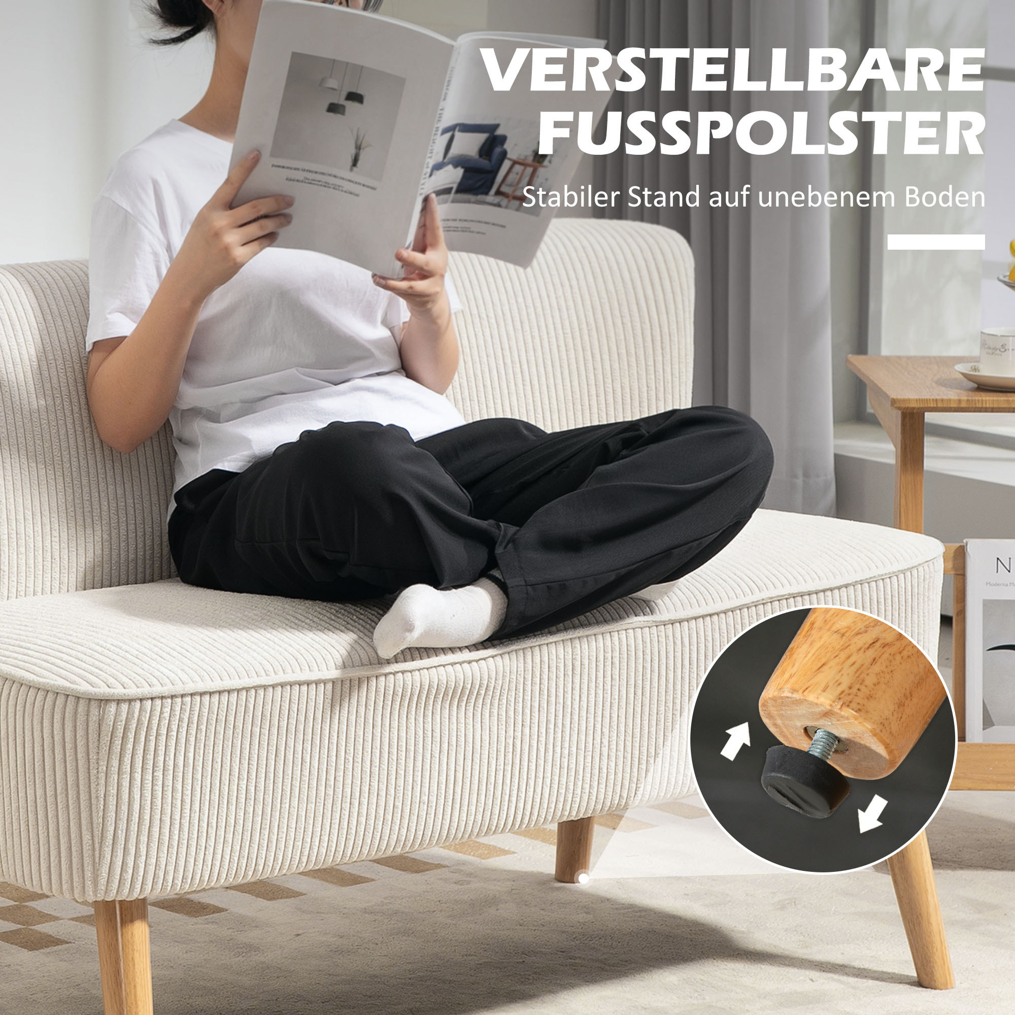 Tweezitsbank, Zachte Bekleding, Onderhoudsvriendelijk, Tot 150 kg Belastbaar, 117 x 56,5 x 77 cm, Cr��me Wit