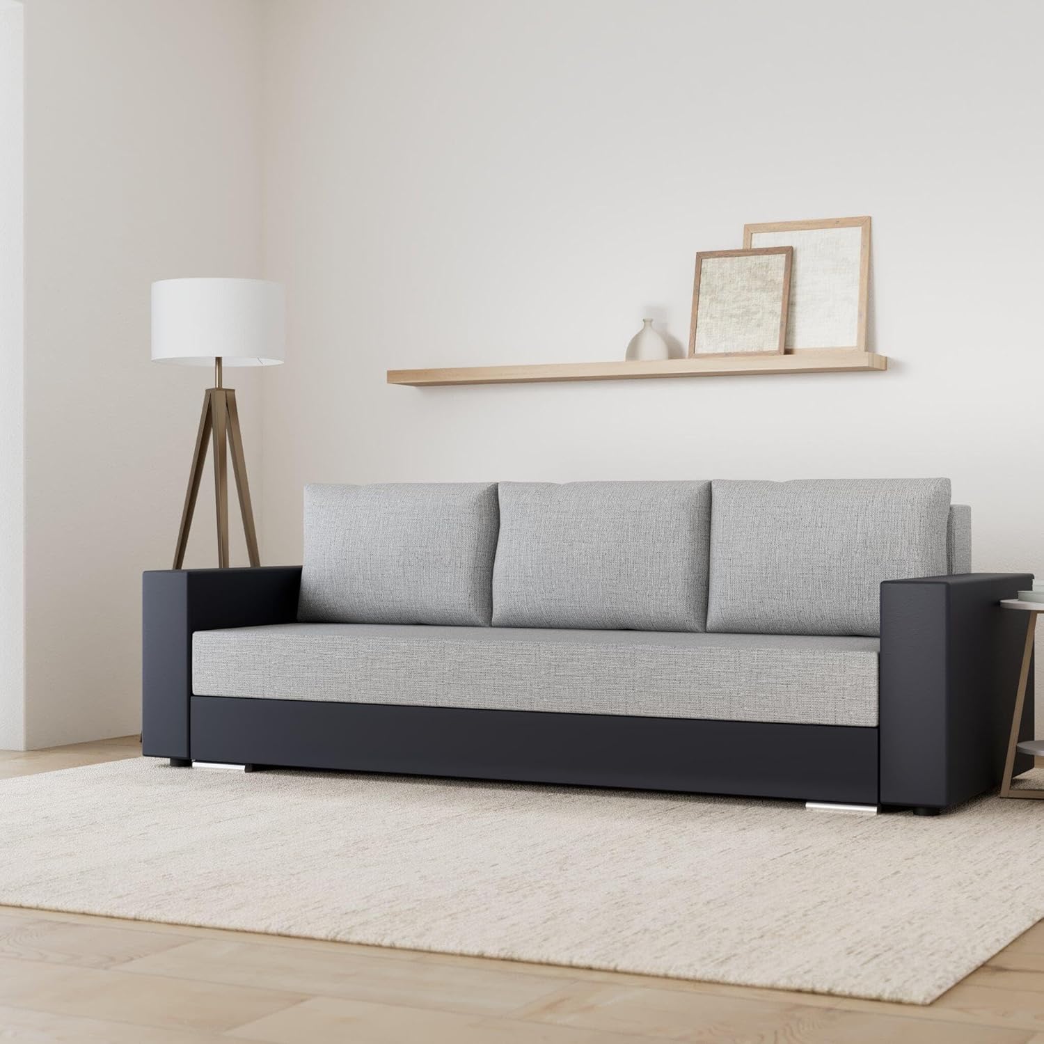 Schlafsofa Bird - Sofa mit Schlaffunktion und Bettkasten, Klappsofa, Schlafcouch mit Chromfüße, Couch, Couchgarnitur, Sofagarnitur (Schwarz + Grau (Dolaro 08 + Berlin 01))