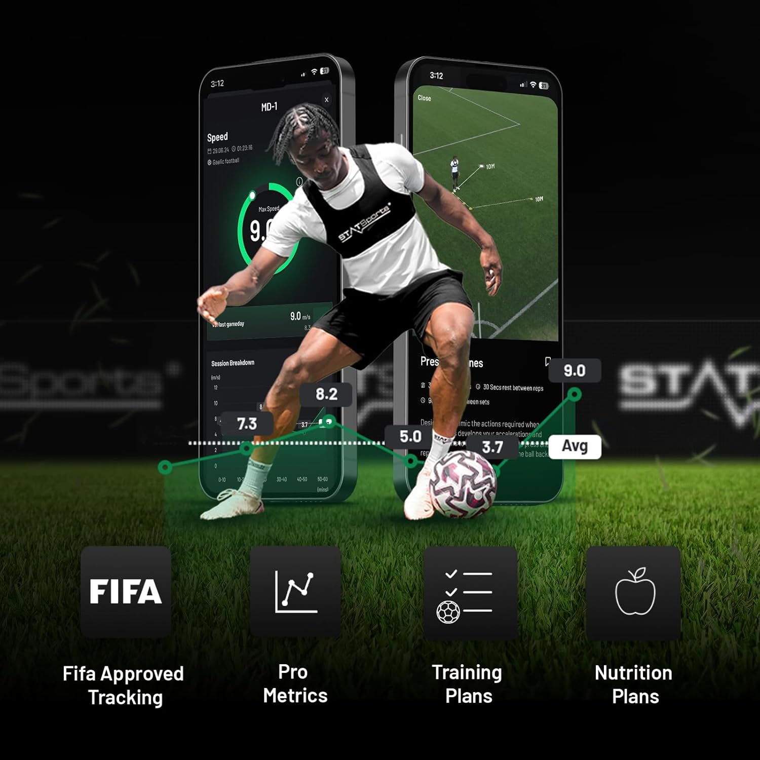 STATSports Academy Fußball Tracker Weste – Entfalte Elite-Leistung mit Profi-Coaching, Übungen & Ernährungsplänen – Misst 24 Leistungsmetriken – GPS Weste für Profi-Spieler & Teams, Erwachsene L
