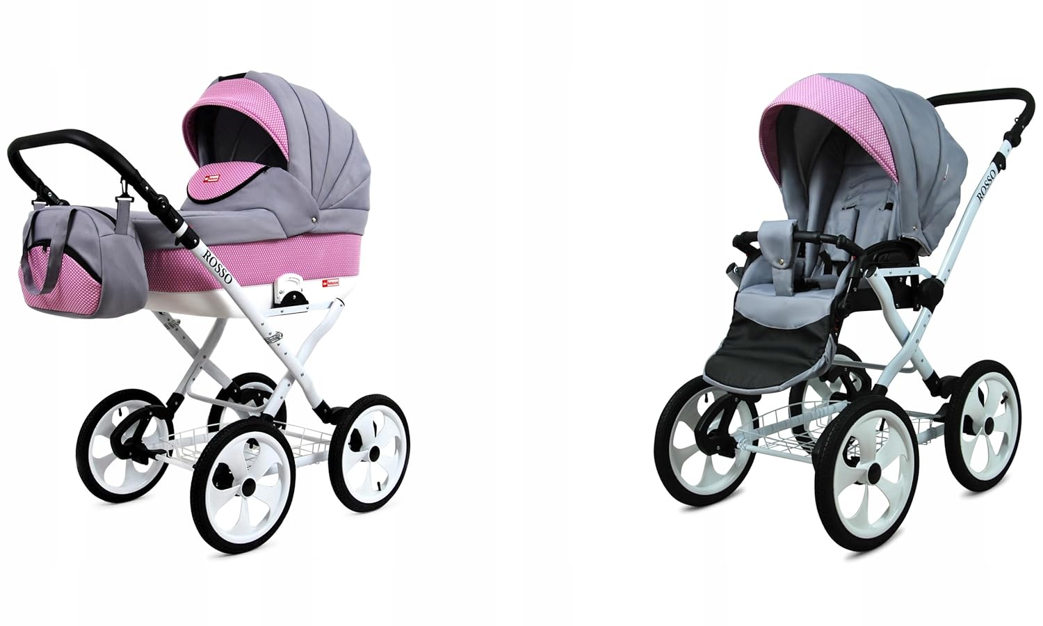 BabyLux® Bambimo Kinderwagen Set 2 in 1 - Rosso - incl. Babywanne, Buggy Sportsitz - Kinderwagenset - Kombikinderwagen mit Wickeltasche, Regenschutz, Moskitonetz, Cupholder usw.
