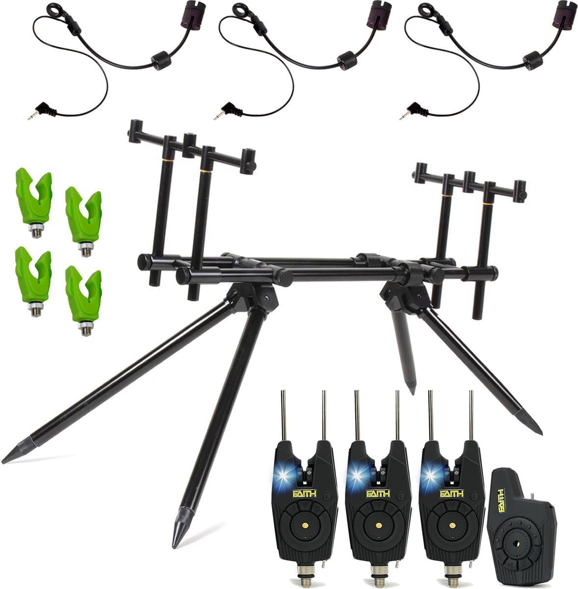 Faith VX3 Rodpod Set Deluxe - Rodpod Karpfen - Set inkl. Bissanzeiger- Karpfenangeln - Hanger