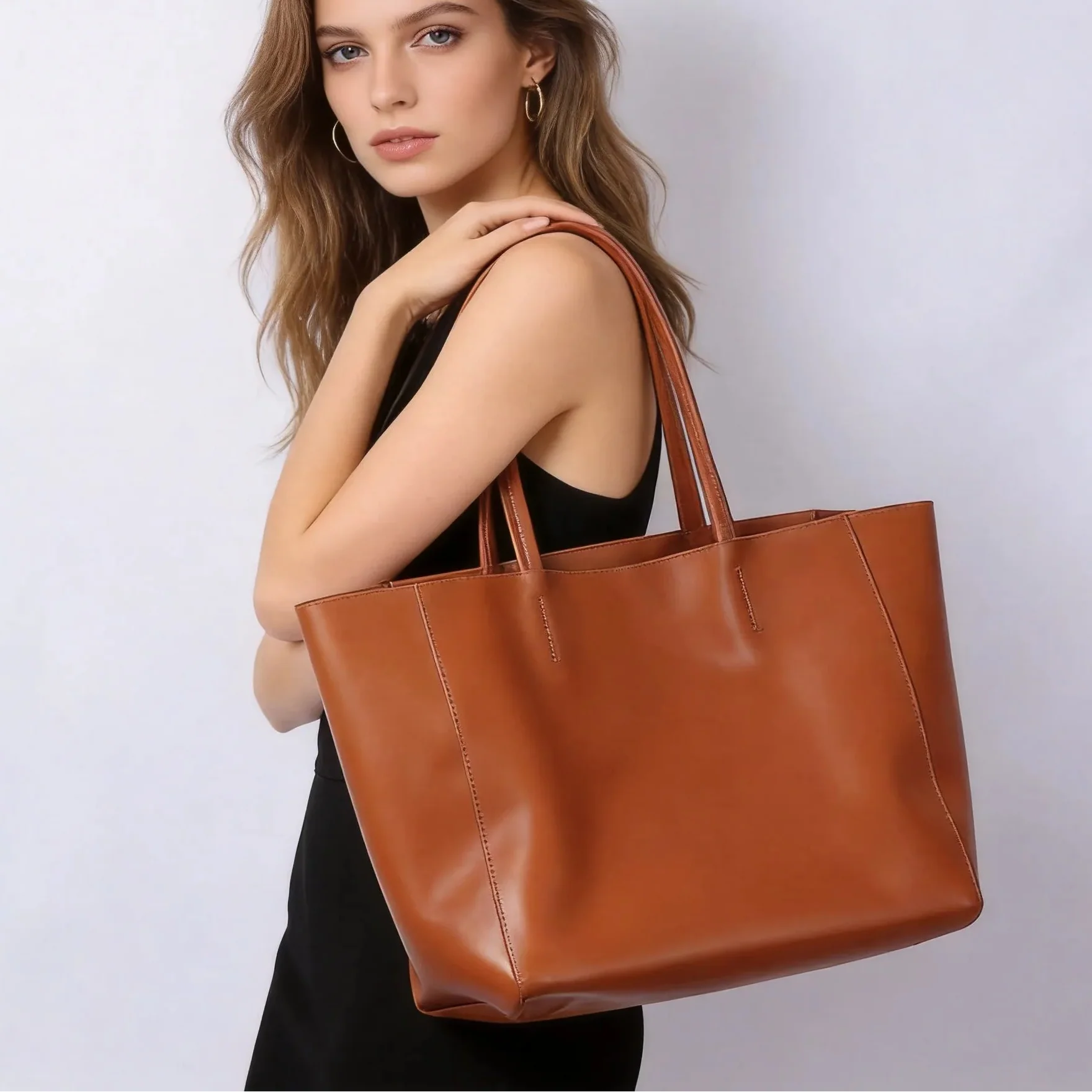 Large Tote Top Grain Leather Bag