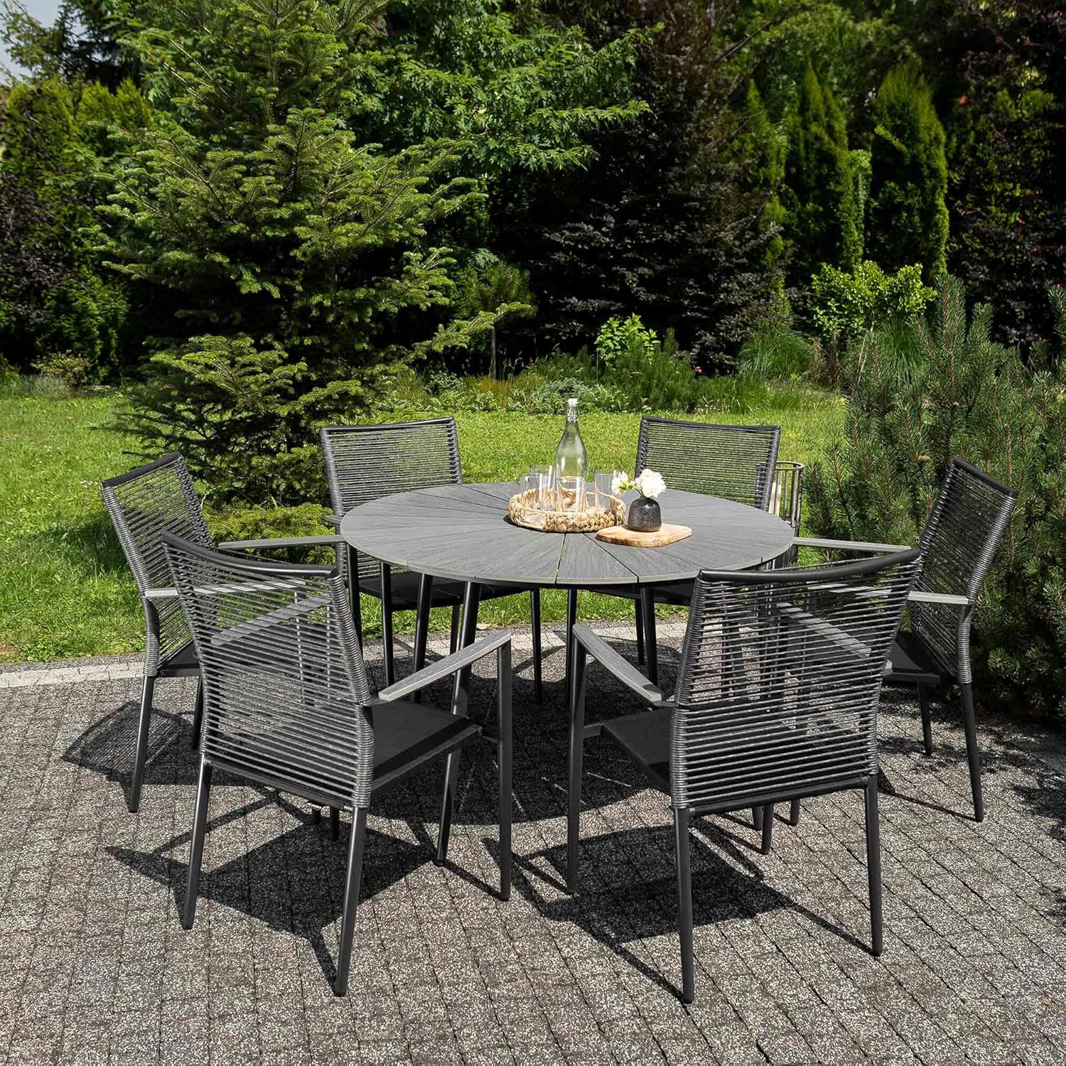 di volio Gartentisch Palermo rund 120 cm – wetterfester Outdoor-Tisch aus Aluminium mit Tischplatte in Holzoptik, für Garten, Terrasse und Balkon (Grau)