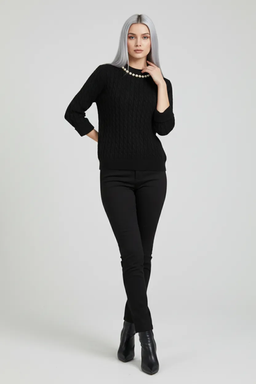 Black Colour Pearl-Embellished Short Jumpe