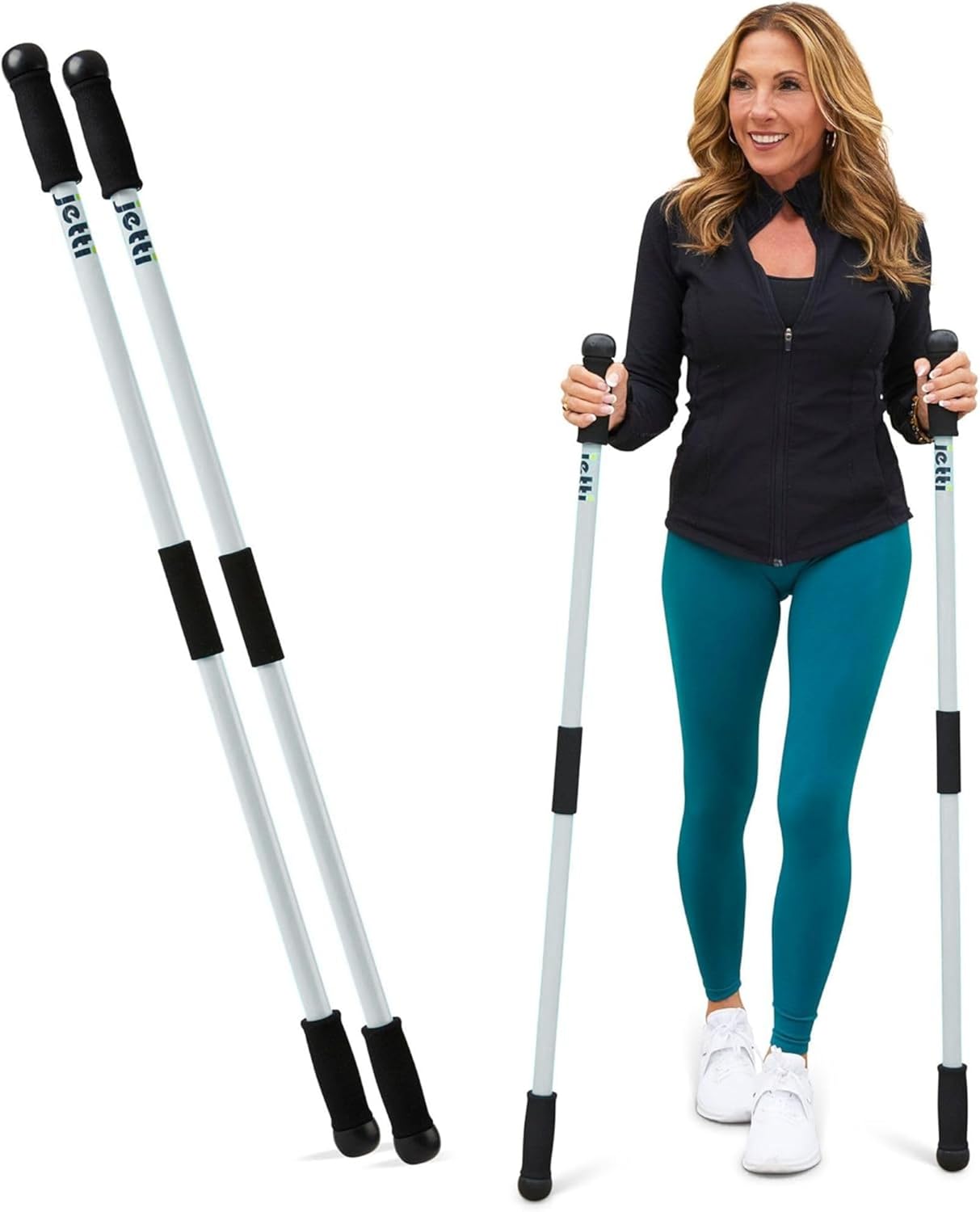Wanderstöcke für Damen und Herren, 2 leichte PVC-Klappstöcke mit Tragetasche, ideal für Walking, Fitness, Erhöhung der Stabilität und Verbesserung der Körperhaltung (1.0 kg)