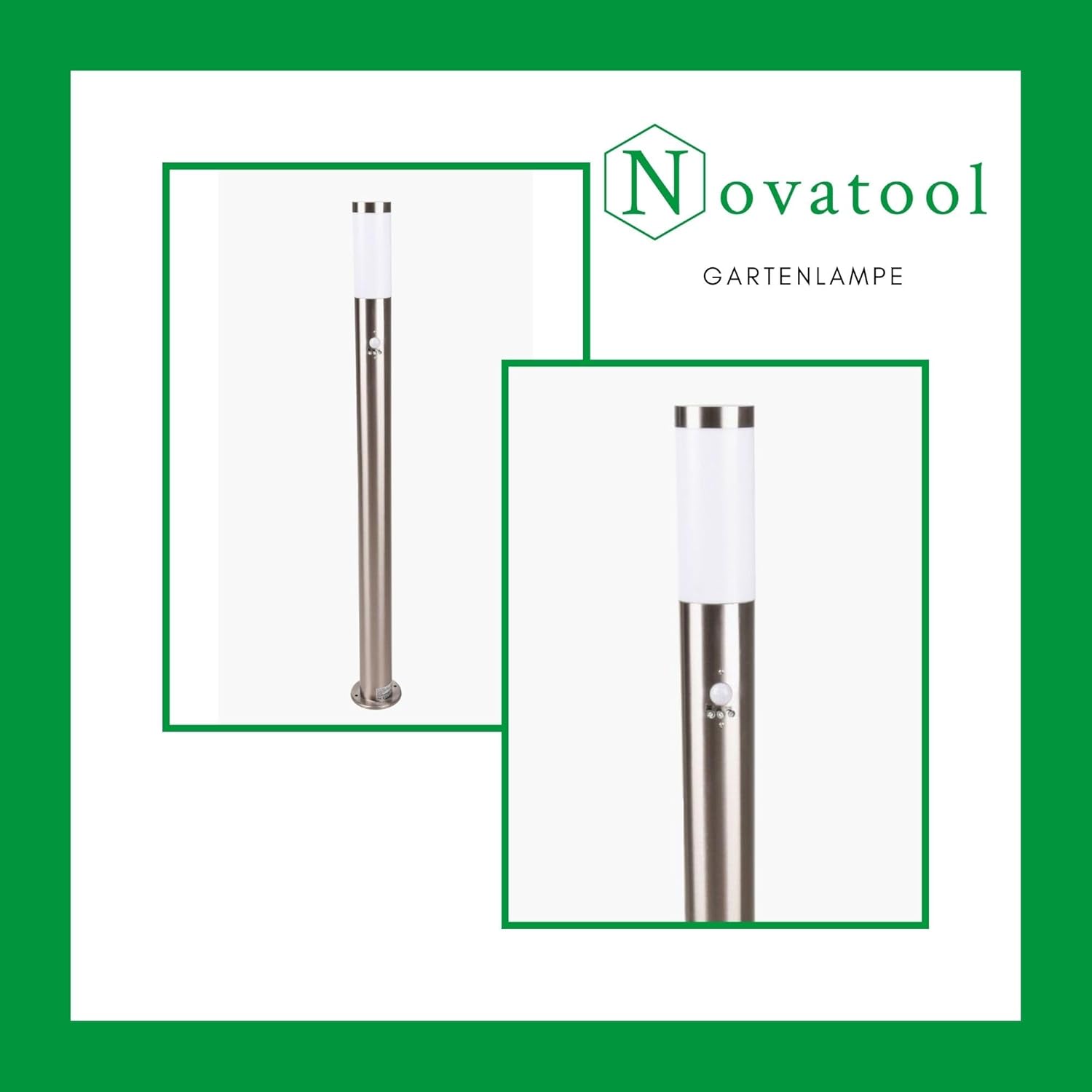 Novatool 4x Wegeleuchte I 110 cm I mit Bewegungsmelder I Edelstahl I IP44 I E27 Sockel I Wegebeleuchtung aussen Aussenleuchten Garten Standleuchte Terassenleuchte Gartenleuchte stehend