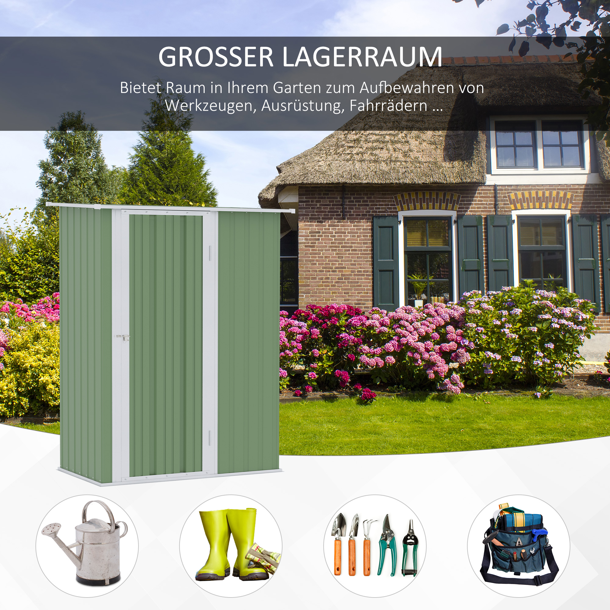 tuinhuisje met deur staal groen 142 x 84 x 189 cm