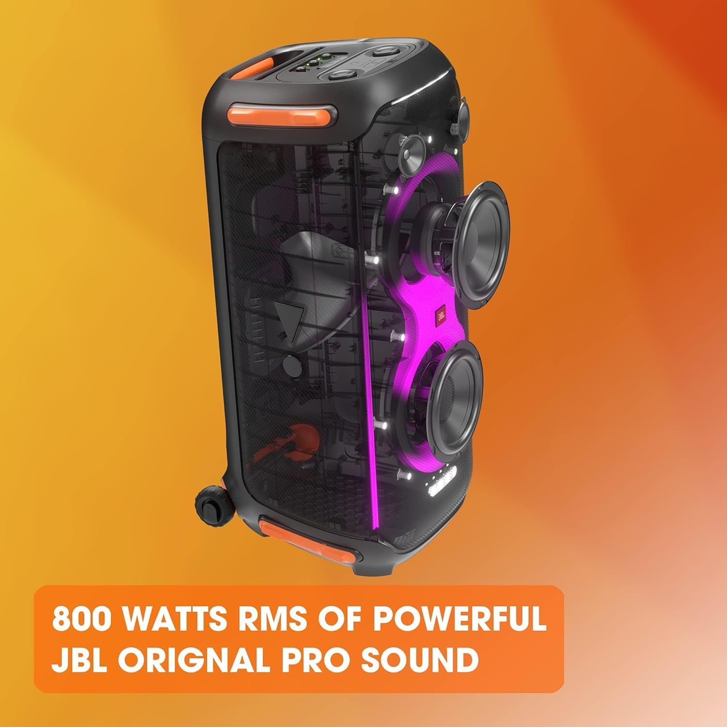 JBL PartyBox 710 - Schwarz – Trag - und rollbarer Bluetooth Party-Lautsprecher mit Lichteffekten – Spritzwassergeschützte, mobile Musikbox