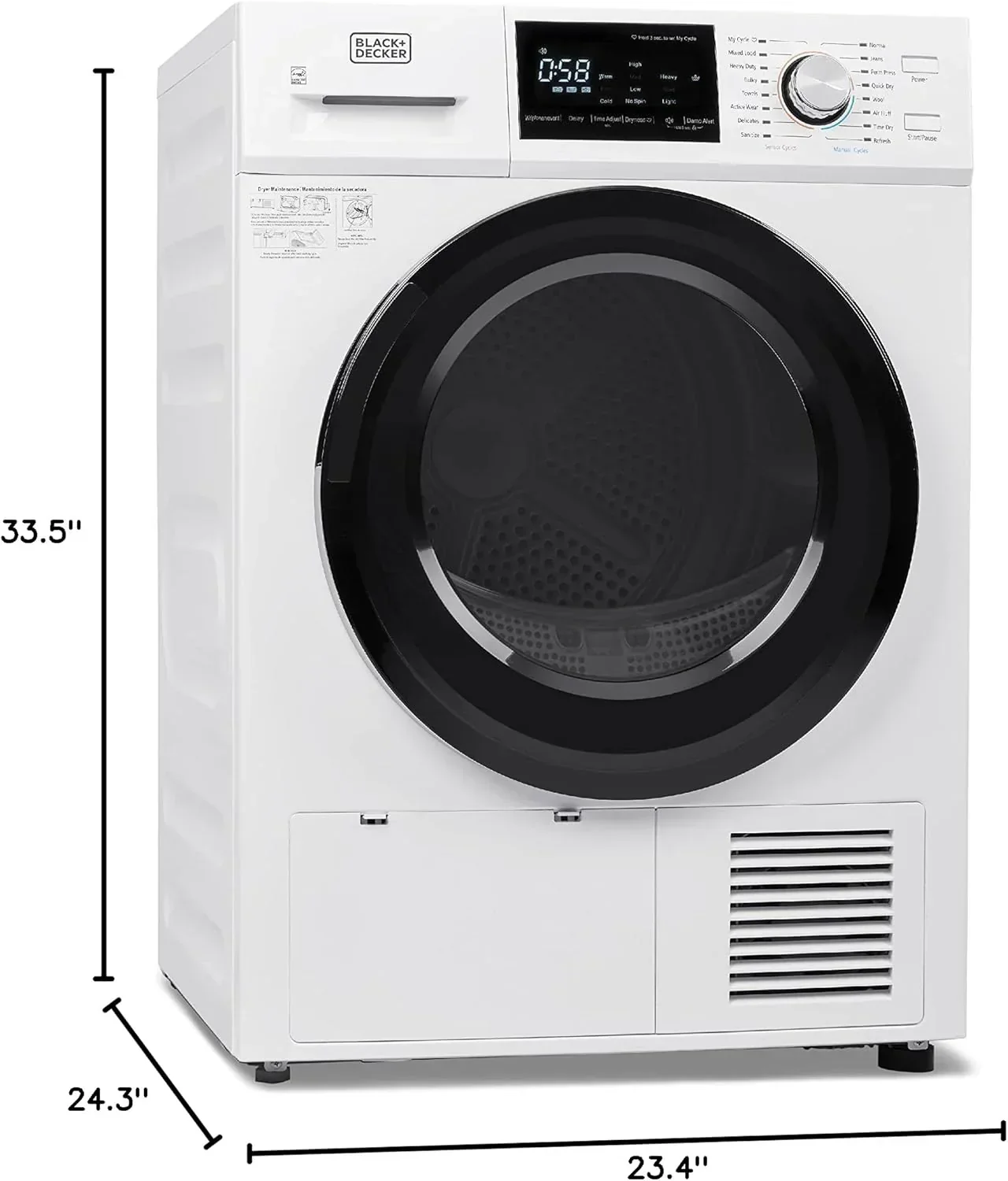 Compact Clothes Dryer 1.5 Cu. Ft. 850W Electric Dryer 120V Vented Dryer Stainless Steel Drum