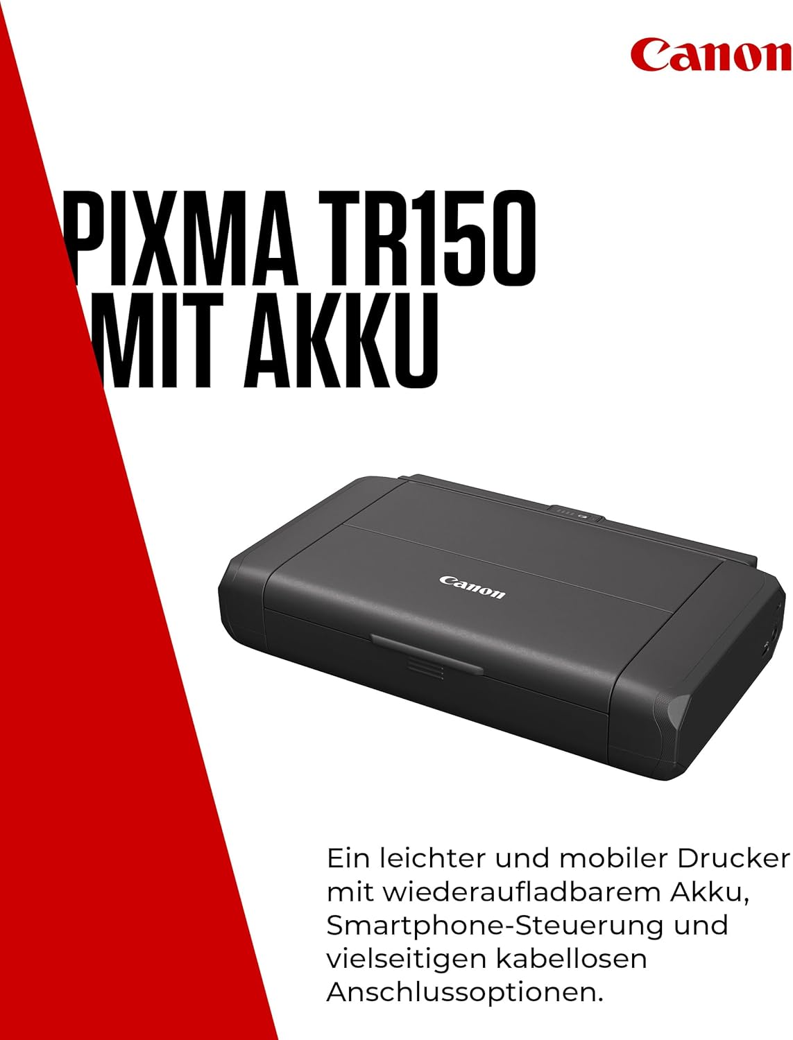 Canon PIXMA TR150 mobiler Drucker mit Akku (WLAN, Cloud, AirPrint, 4.800 DPI x 1.200 DPI, Highspeed USB Typ C, OLED-Display, Tintenstrahldrucker), schwarz