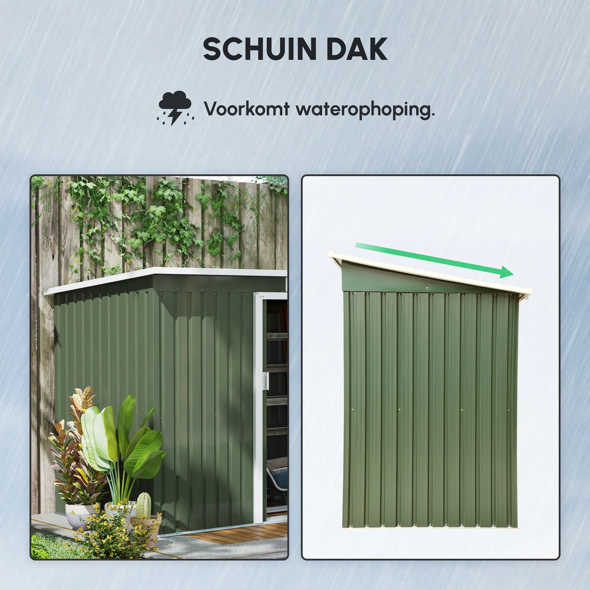 Outsunny Tuinhuis tuinhuisje met schuifdeur raam buiten staal lichtgroen